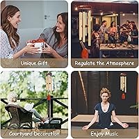 Vista 8 de Campanillas de viento de 71 cm para exteriores. Campanillas de viento encantadoras de tono profundo con 6 tubos de aluminio. Decoración de patio.