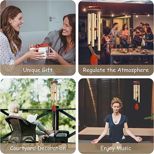 Miniatura 8 de Campanillas de viento de 28 pulgadas para exterior. Campanillas de viento de tono profundo con 6 tubos de aluminio para decoración de patio.