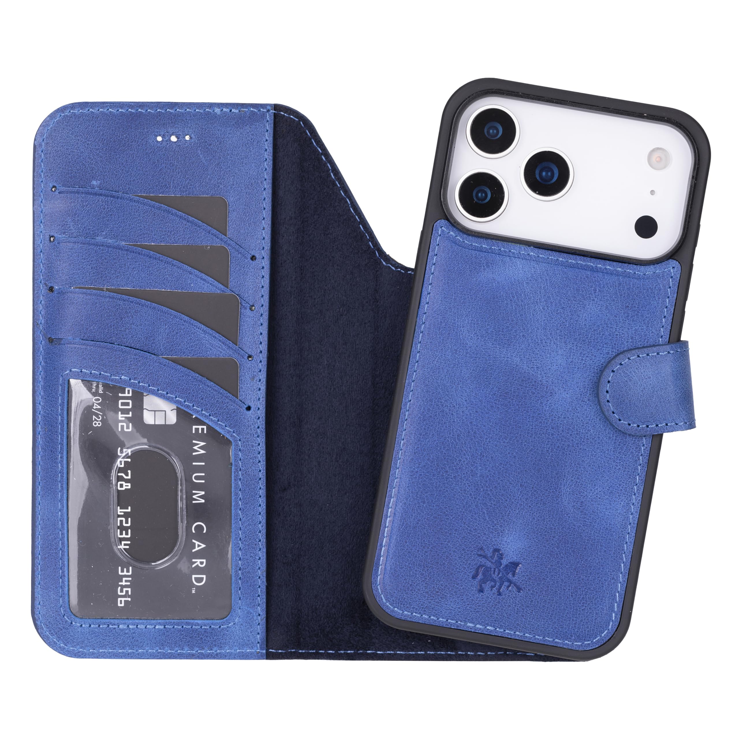 Venito Leder Wallet Case Kompatibel mit iPhone 17 Pro Max, Handgefertigtes Premium Leder, Abnehmbare Magnetische Flip Cover Kickstand Fall-/Aufprallschutz, Starke Magnete, 6,9 Zoll Dunkelblau