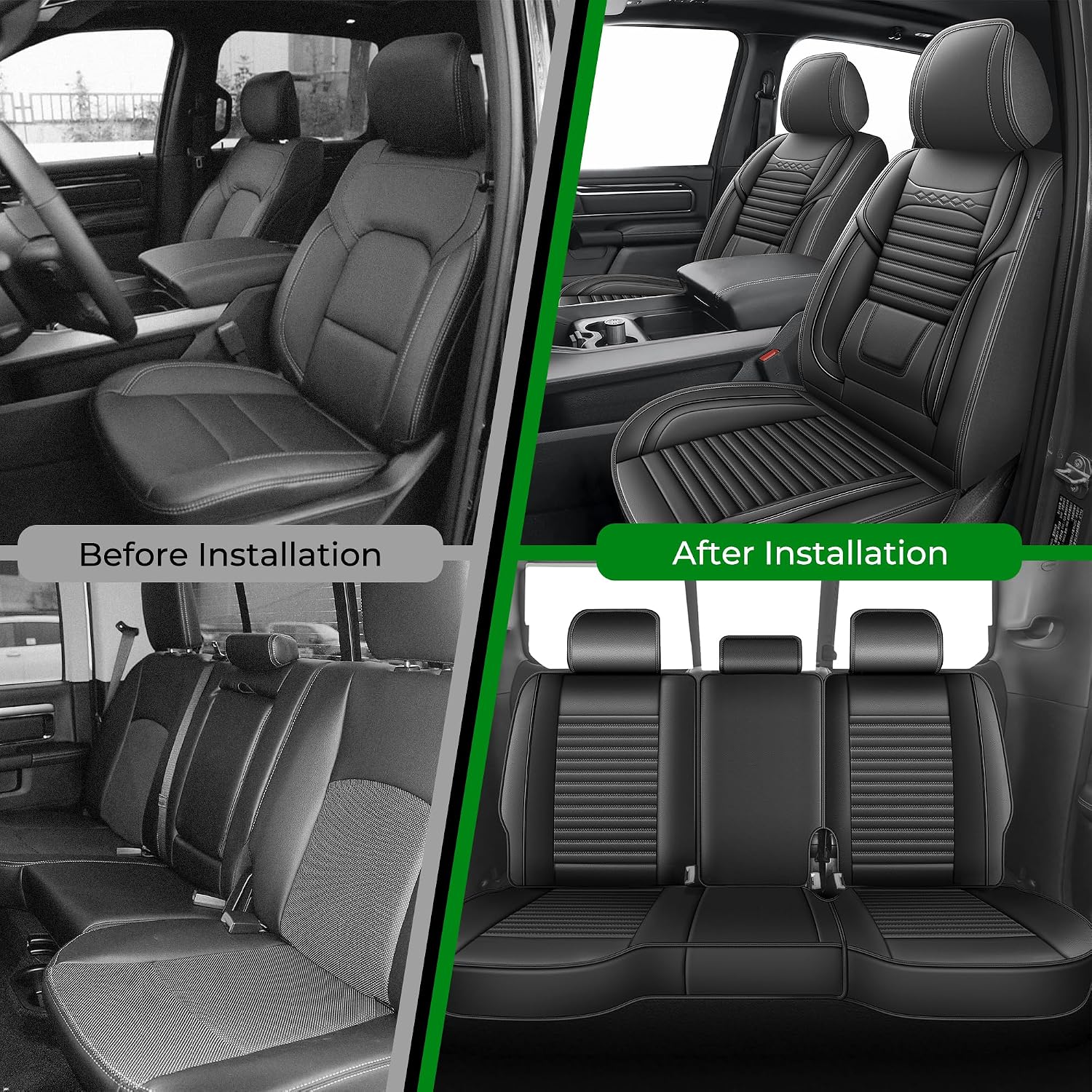 AOMSAZTO Ram 1500 Seat Cover Custom Fit Dodge RAM 1500 2500 3500 2012-2026 Crew Quad Cab with Curved Bench Waterproof Easy-Install Seat Cushion (5 Seats,Black)