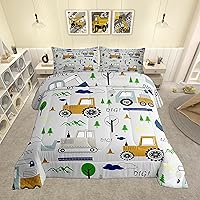 Vista 42 de Feelyou Juego de edredón de construcción, tamaño individual, para niños, con dibujos animados, carro, excavadora, tractor, equipo de edredón