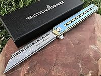 Vista 9 de TACTICAL GEARZ Navaja de bolsillo de Damasco para EDC, mango de titanio sólido, hoja Tanto de acero Damasco VG10 de 67 capas múltiples, incluye XT
