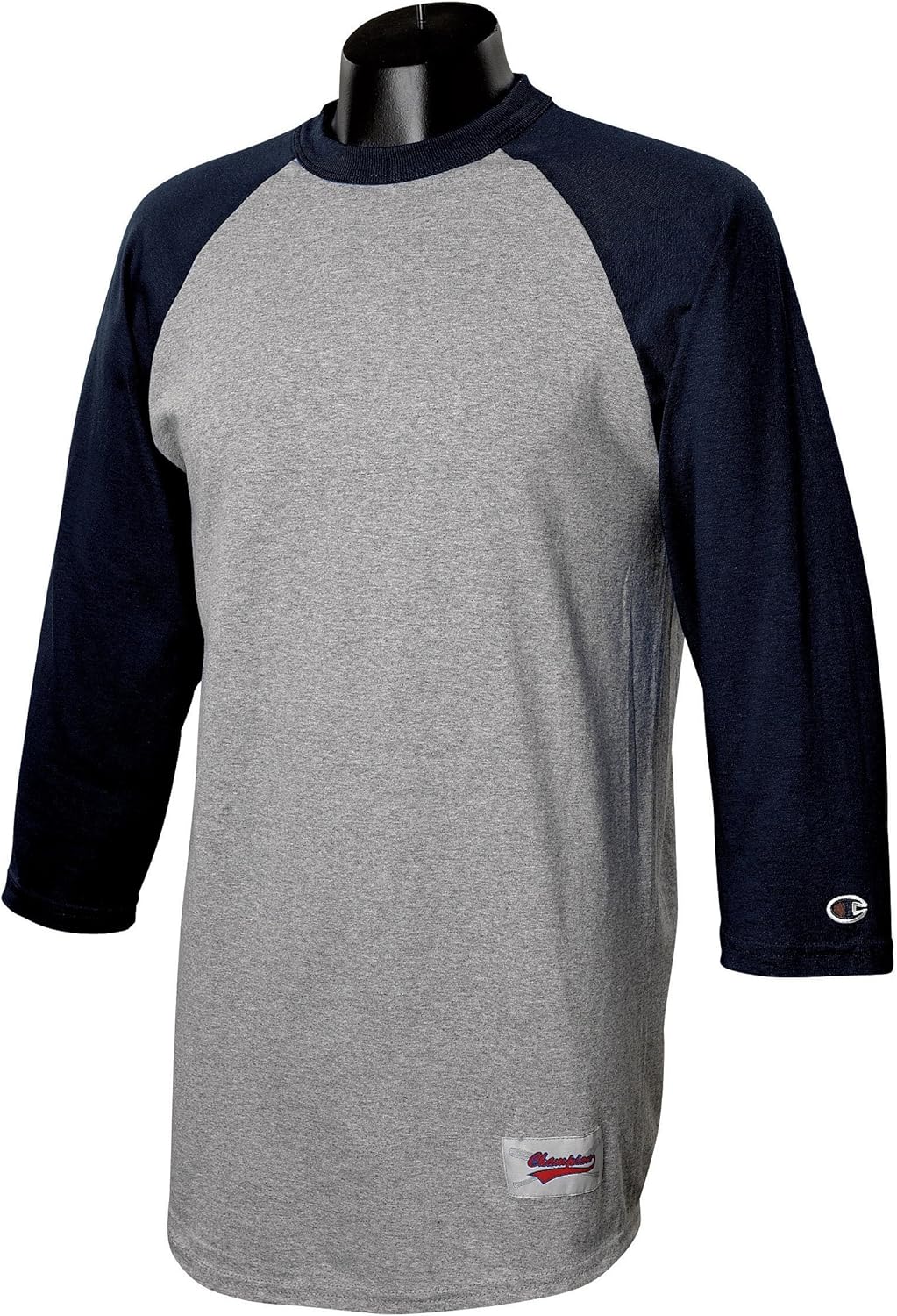 Champion Men's Raglan Baseball T-Shirt Medium Oxford Gray/Navy