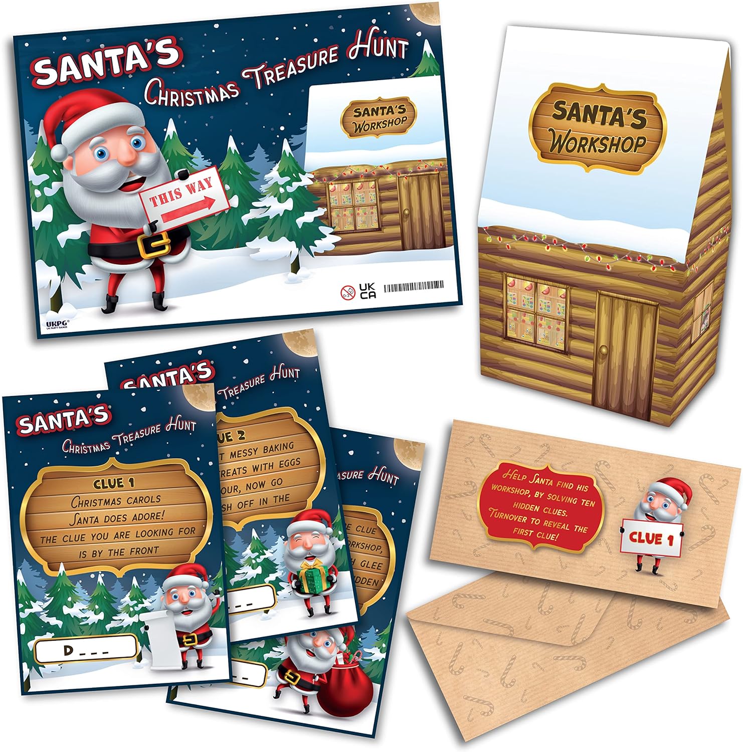 SANTA’S CHRISTMAS TREASURE HUNT – Prize, 10 Clues, Play with children, friends and family or use as Christmas eve box fillers, Christmas stocking fillers, Christmas Family Game, Christmas Chocolates