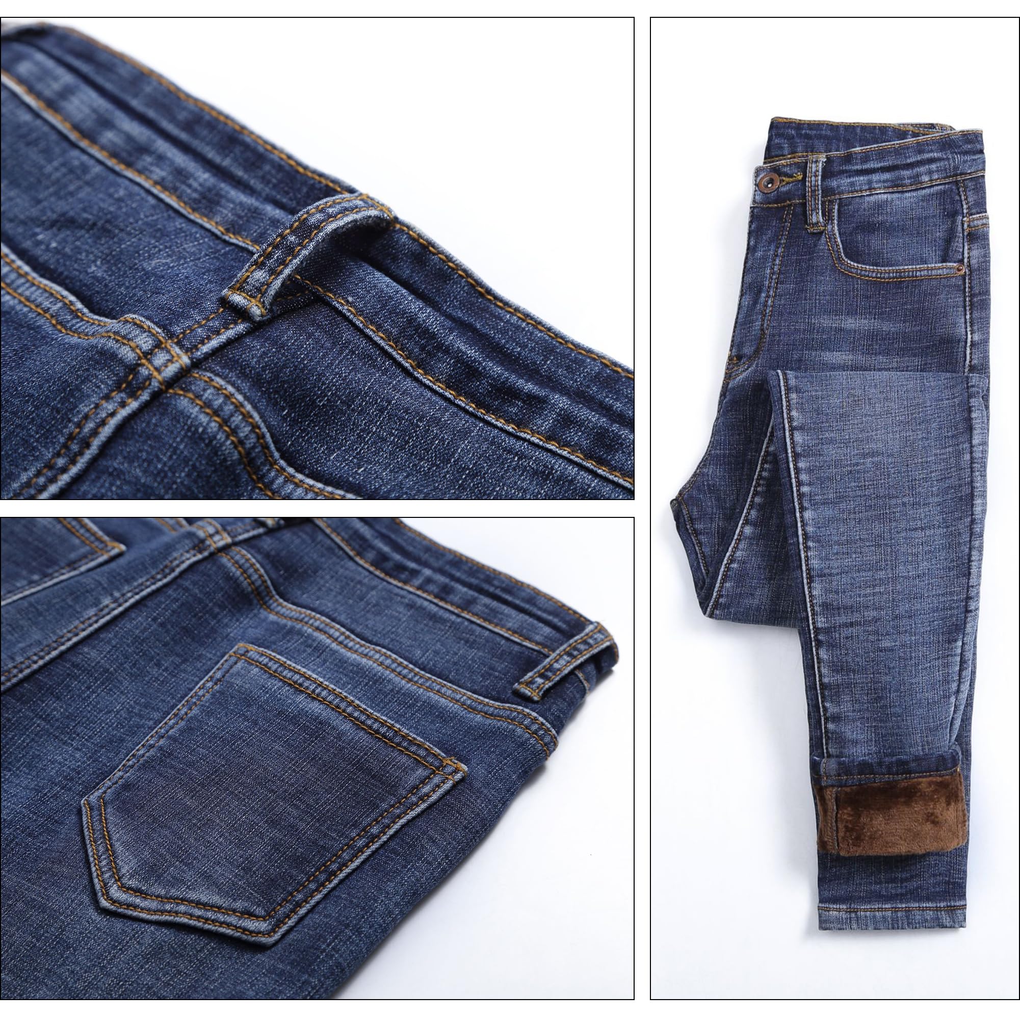 Jeans termici da donna, pantaloni termici, leggings con interno in pile, invernali, con calda imbottitura, pantaloni dritti con ampio elastico, cinturino in pile, jeans da donna