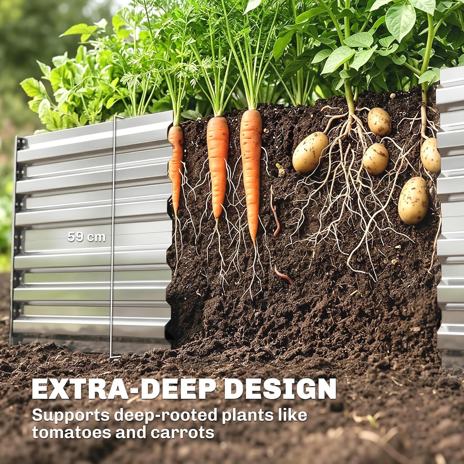 Outsunny Galvanized Raised Garden Bed Kit with Reinforcing Bars, Large and Tall Metal Planter Box for Vegetables, Flowers and Herbs, 6' x 3' x 2', Silver
