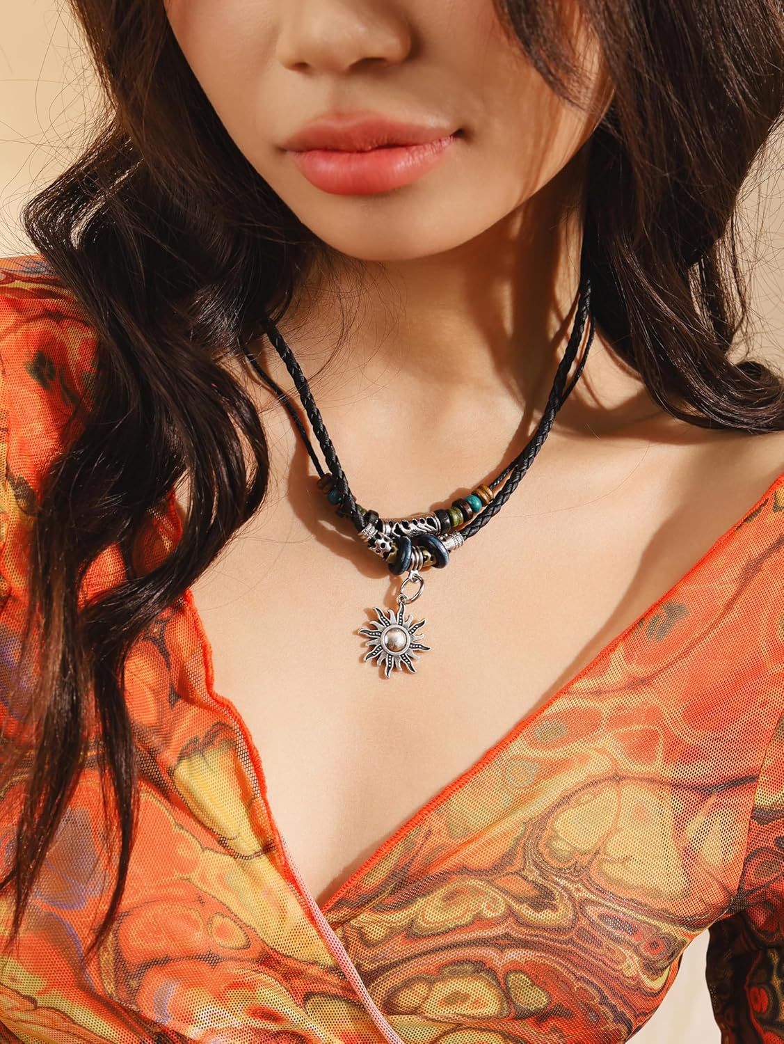 MINACHI Layered Boho Wood Bead Choker Necklace, Hollow Flower Charm, Personality Jewelry for Men and Women - Image 4