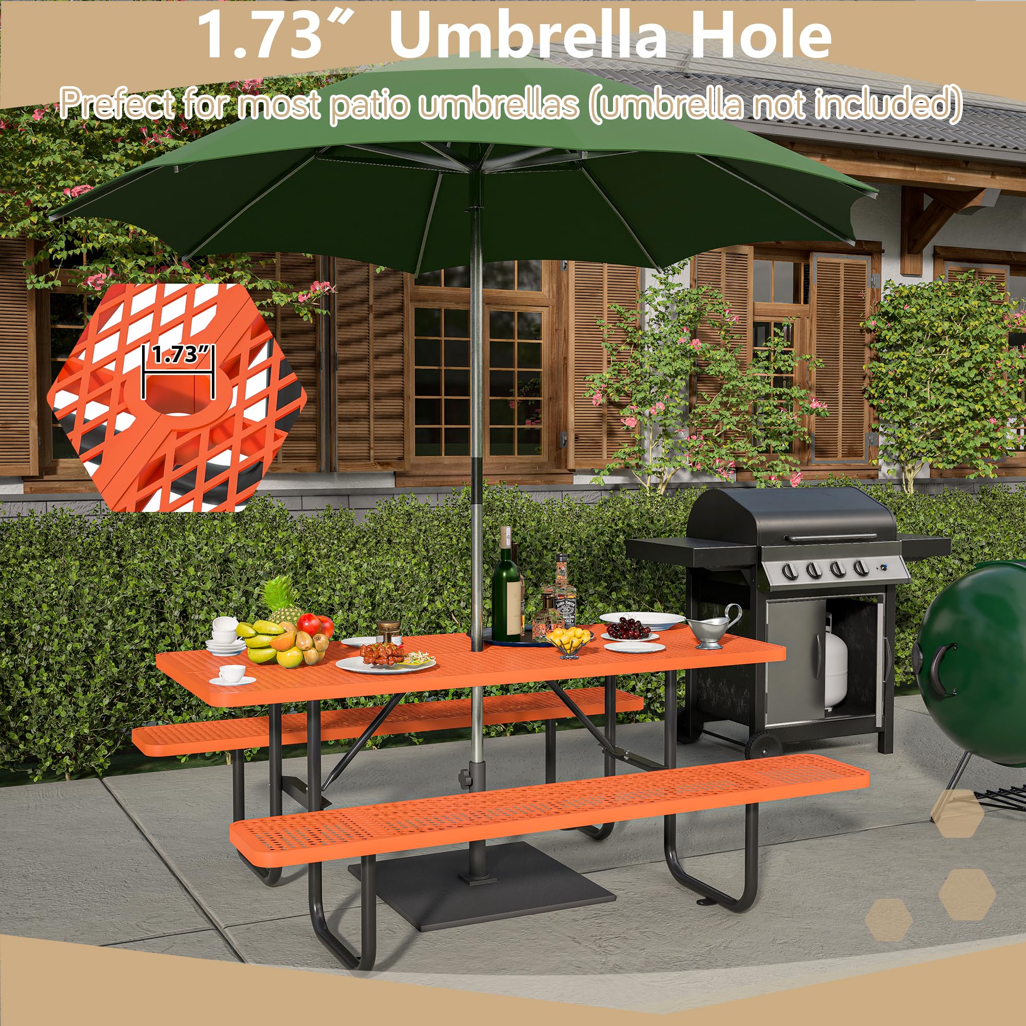 72 patio table umbrella Dvasovio 72'' Rectangular Metal Picnic with 1.73