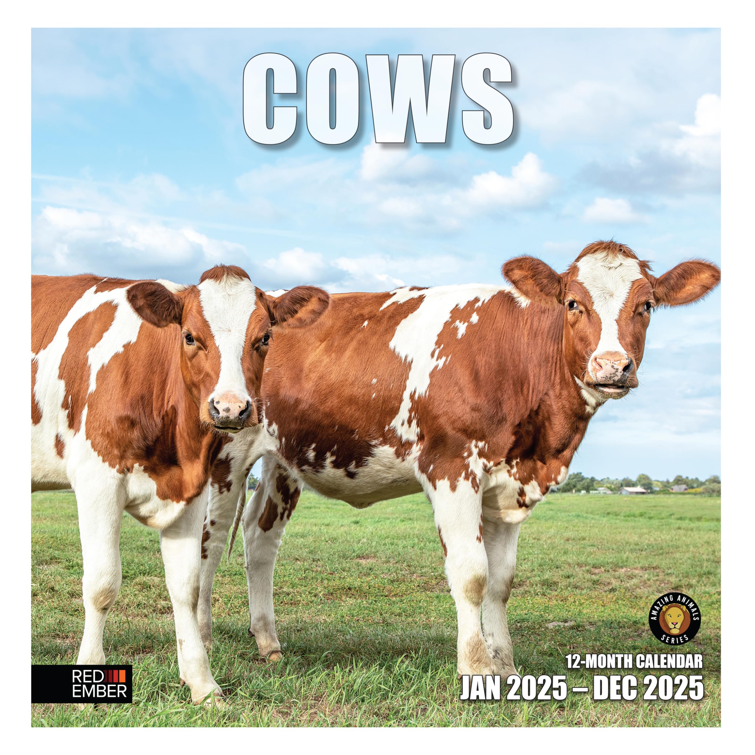 RED EMBERCows 2025 Wall Calendar 12 Month | 12" x 24" Open | Thick & Sturdy Paper | Giftable | Calendar 2025