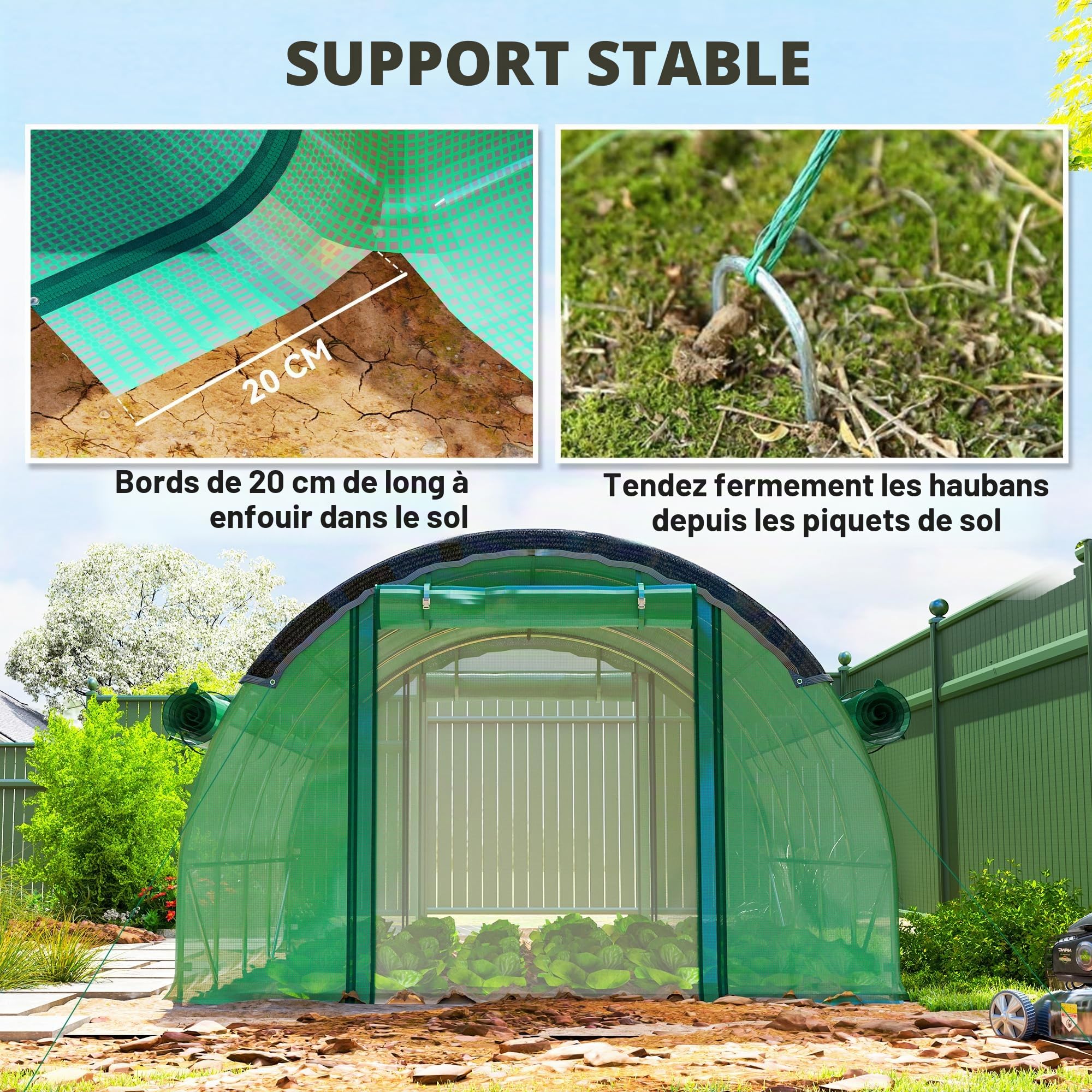 Outsunny Tunnel de Serre 10' x 13' x 6,5' avec Filet d'ombrage Vert