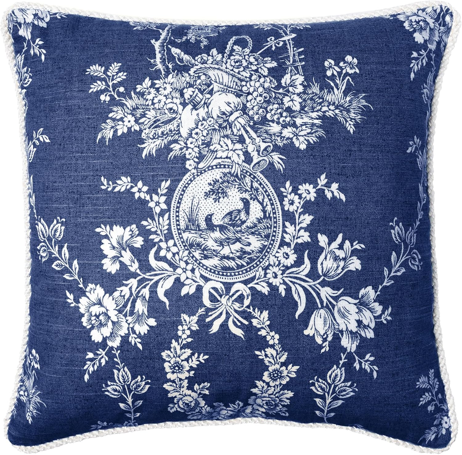 Sherry Kline Home Collection Country Toile 20" x 20" Decorative Pillow – Red, Chambray, Navy, or Black with Cord Edge & 95/5 Feather/Down Fill, Zippered