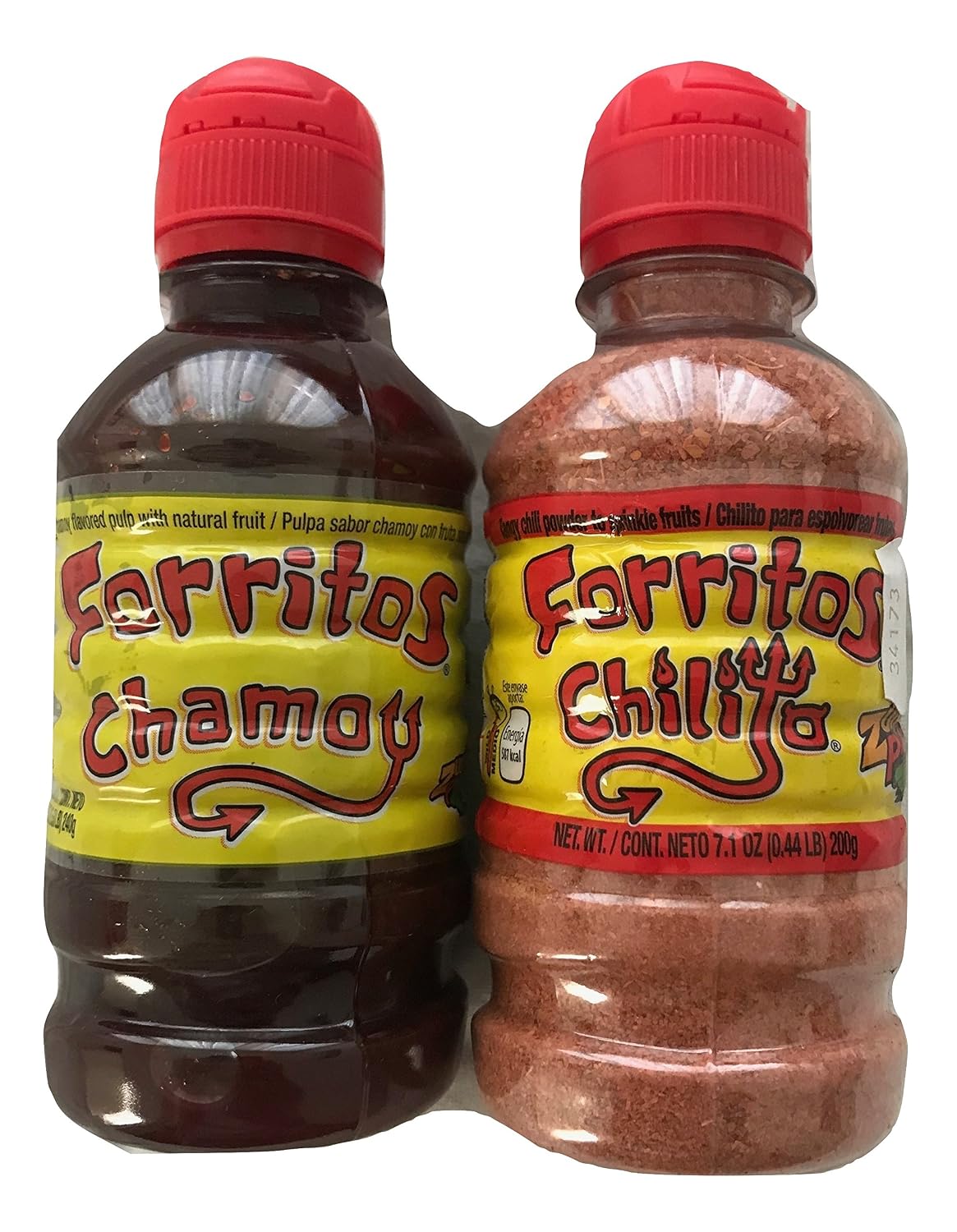 Zumba Pica Forritos Chamoy (Chamoy Flavored Pulp with Natural Fruit) Bundle with Forritos Chilito (Tangy Chili Powder to Sprinkle Fruits), Two Bottles (8.5 oz and 7.1 oz)