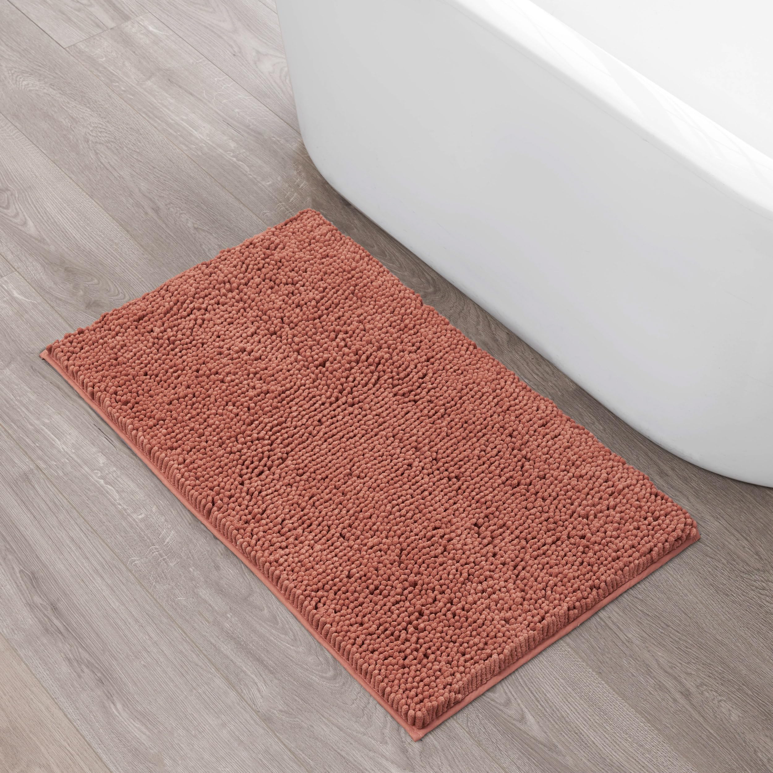 Resort Collection Creative Home Ideas Plush Chenille Bathroom Rugs – Non-Slip Backing and Machine Washable, Coral - 27 x 45 Inches Bath Mat