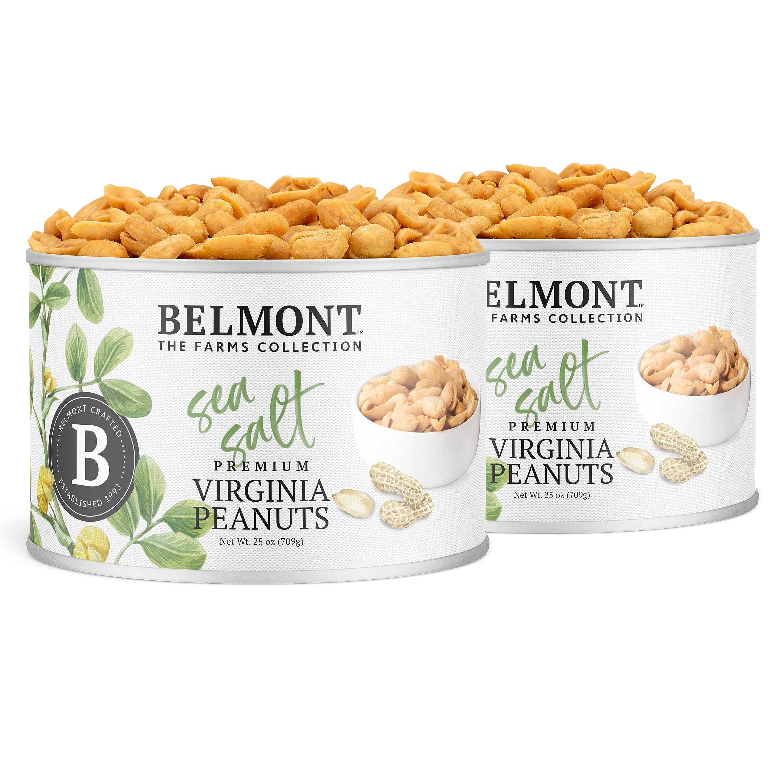 Belmont Peanuts Gourmet Sea-Salted Virginia Peanuts, 25 oz (2 Pack) – Only 3 Simple Ingredients, No Preservatives, 7g Protein – A Premium, Salty, Crunchy, Hand Seasoned Snack