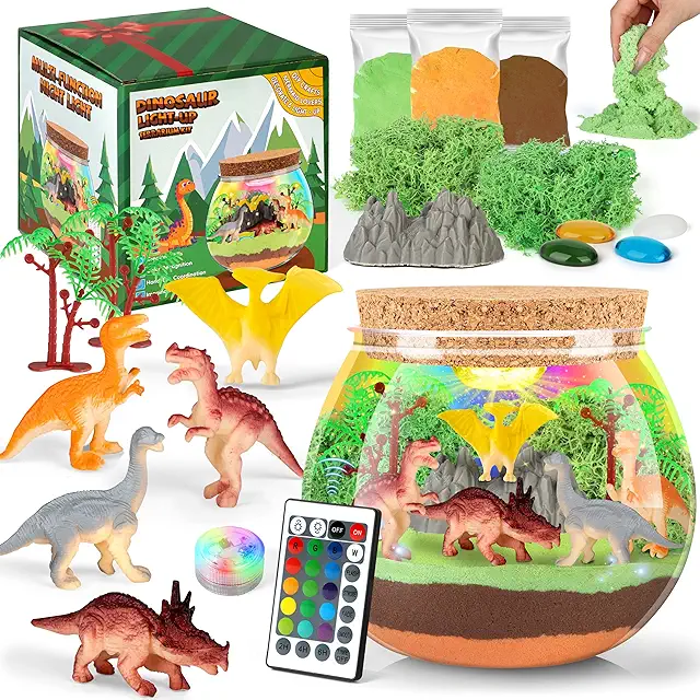 Kit de Terrarium Dinosaure DIY avec Veilleuse LED et Télécommande - Créatif Enfant 4-12 Ans