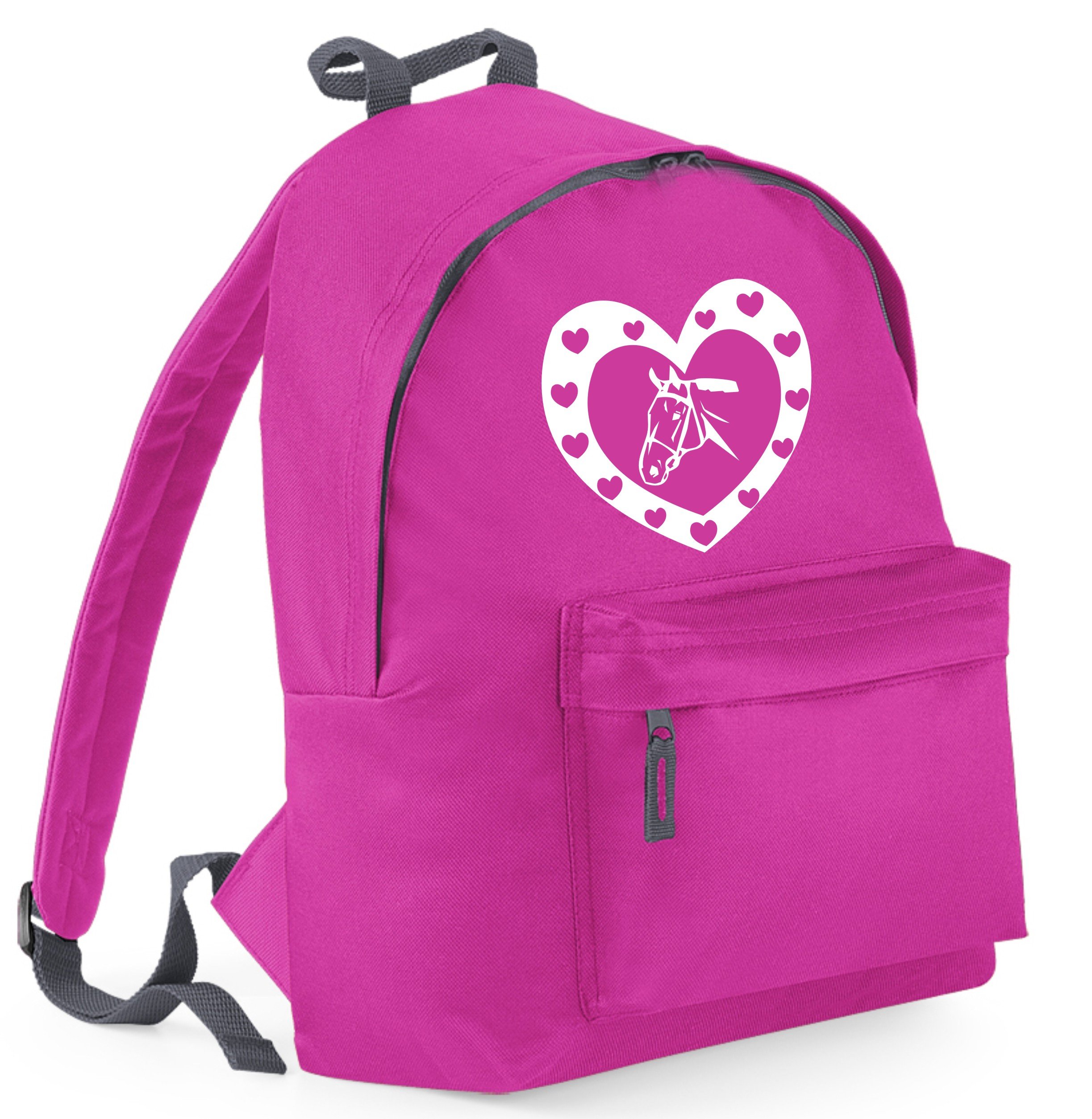 GLITTER HORSE & HEARTS' Fuchsia School backpack with white Glitter print