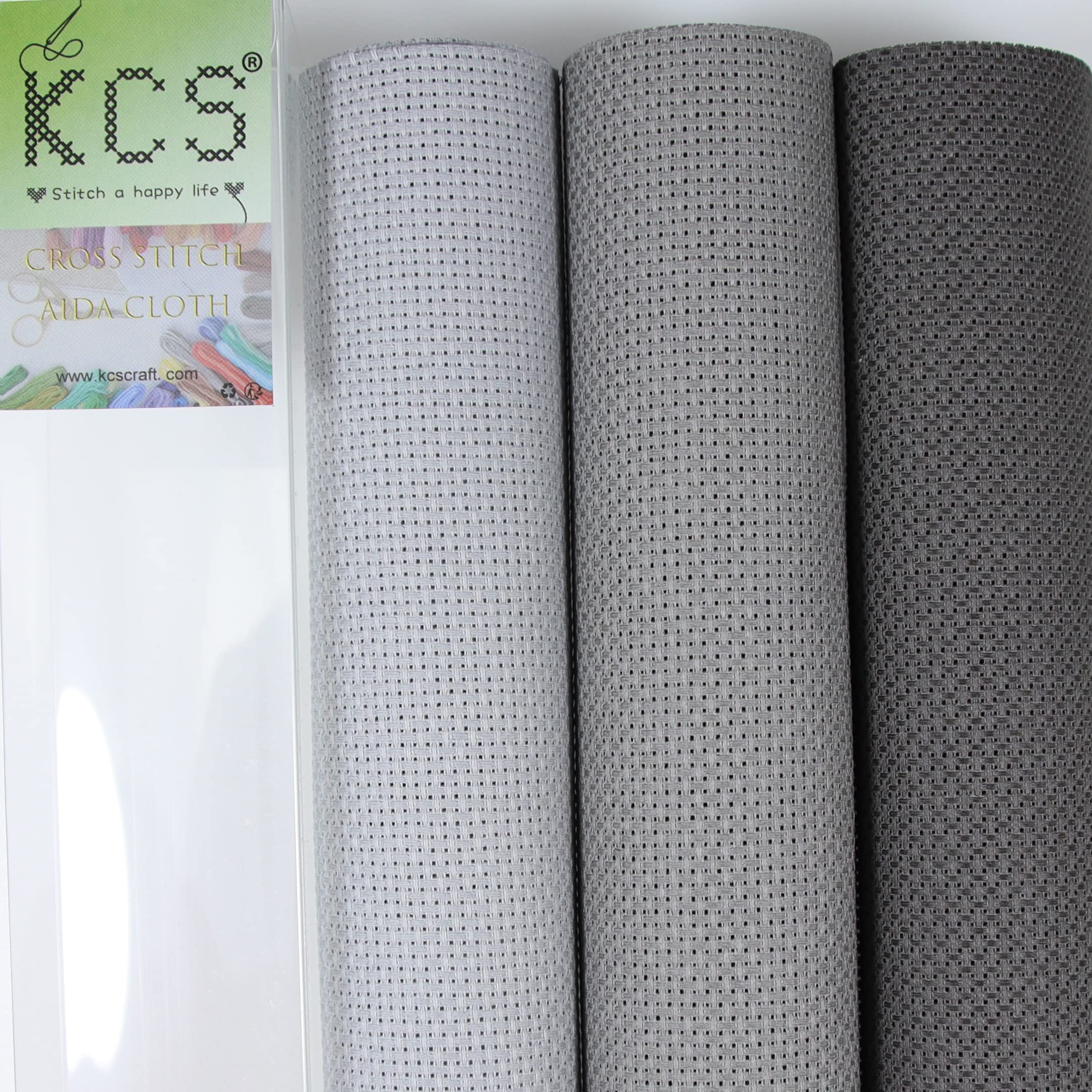 KCS 3 pc of 15" x 18" Counted Cross Stitch Cotton Aida Cloth Needlework Fabric (Light Grey+Medium Grey+Dark Grey, 14CT)