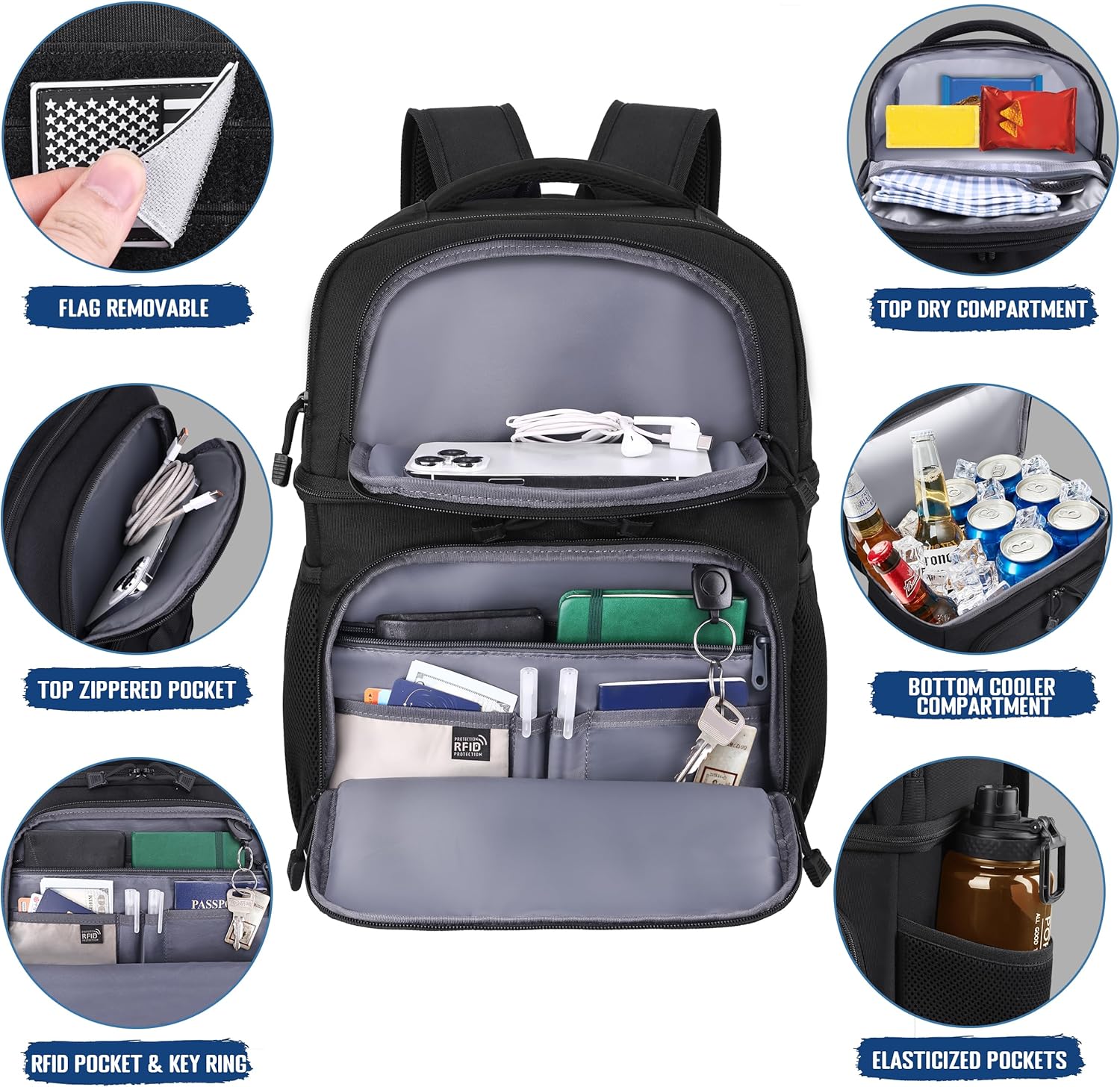 MOZETO Lunch Backpack for Men, Tactical Inspired Double Deck Cooler Backpack Insulated Leakproof RFID Lunchbox for Work - Image 4