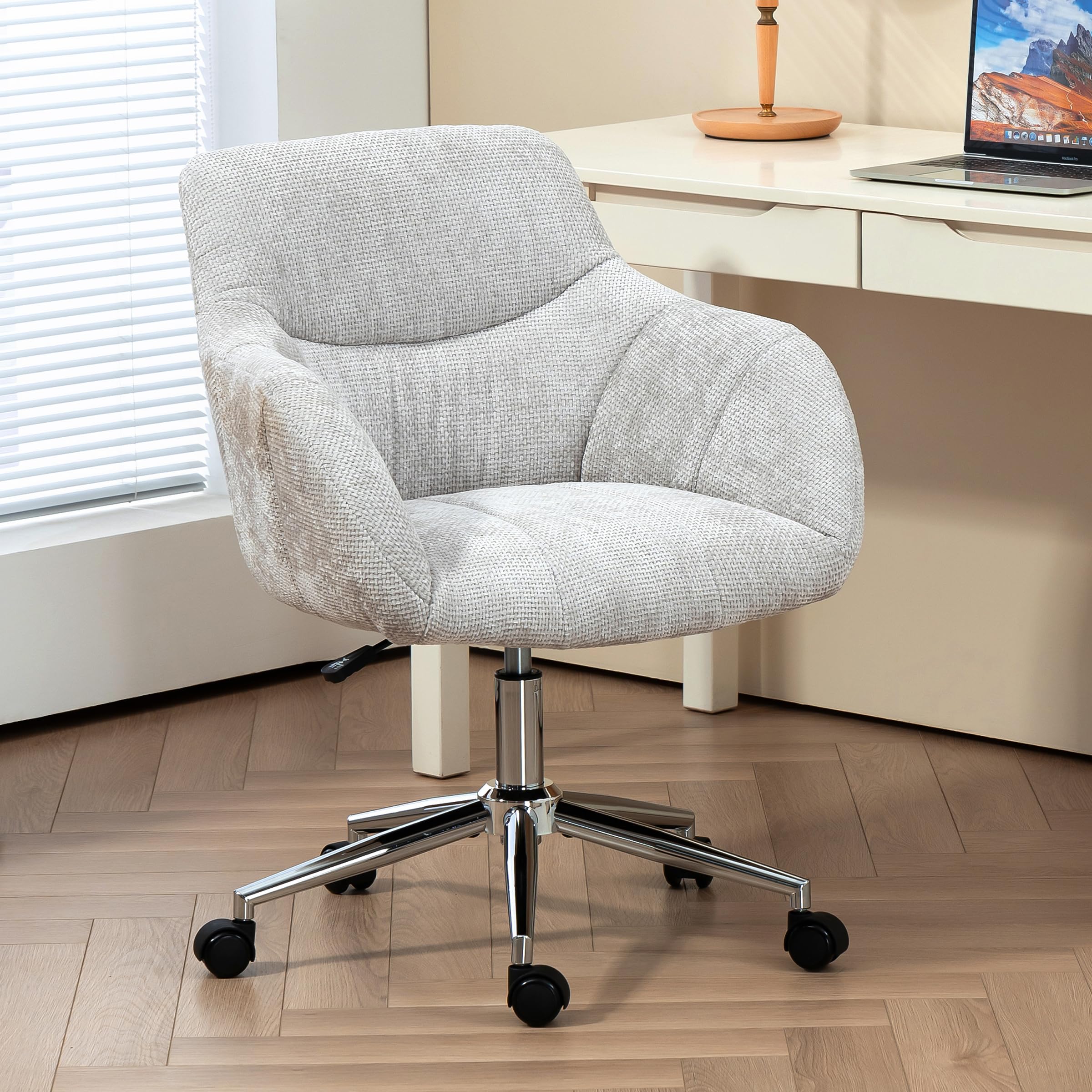 BRTHORY Home Office Desk Chairs Swivel Small Computer Chair with Wheels, Upholstered Vanity Chair Adjustable Height Chenille Office Chair for Living