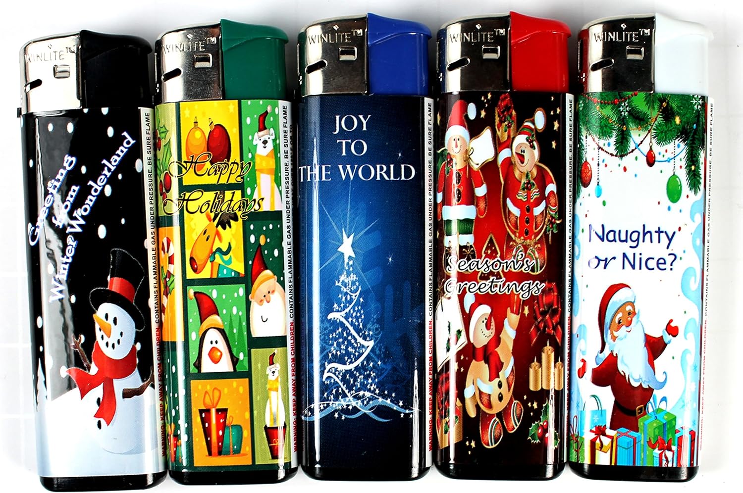 Christmas Holiday Lighters 5 Pack Assorted Festive Styles