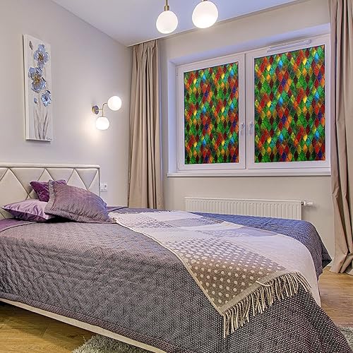 Miniatura 15 de Película decorativa de privacidad para ventana de arcoíris, película decorativa de adherencia estática para baño, oficina en casa, bloqueo UV, 17.7