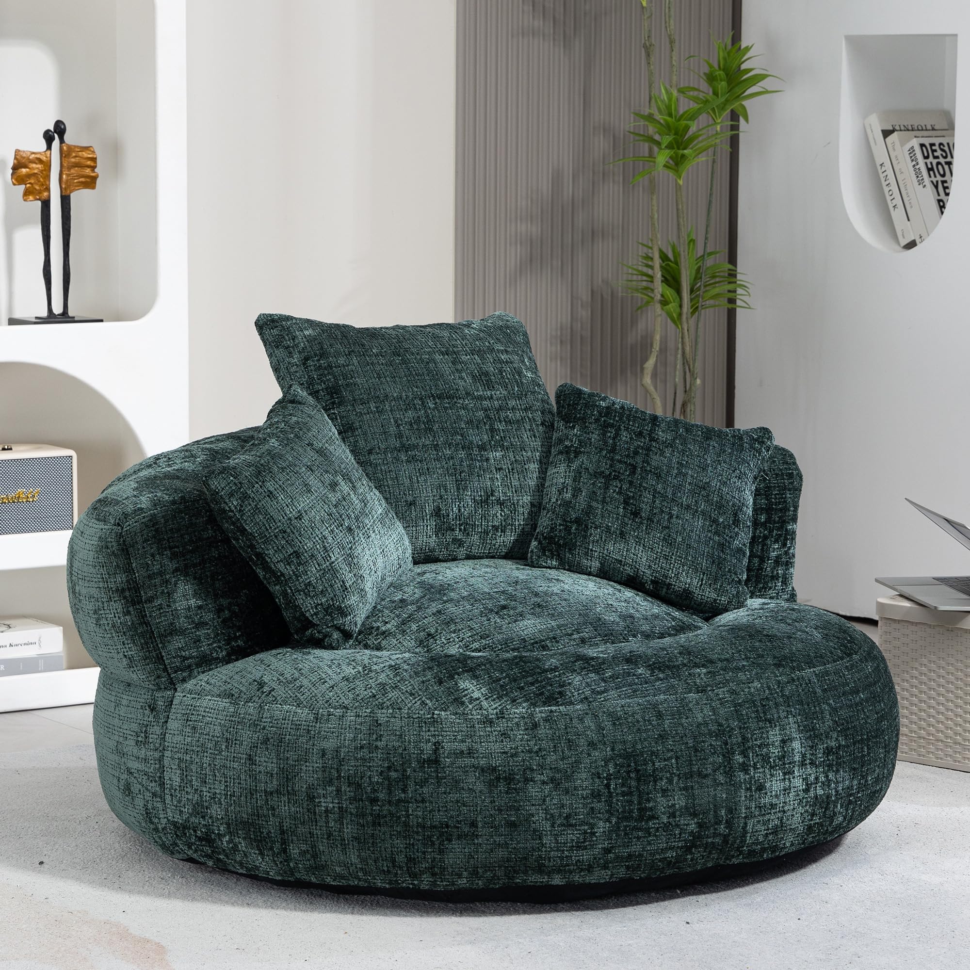 Photo 1 of ***COLOR IS GREY*** STLVUEO 42'' Oversized Round Chair, Single Lounge Chaise Upholstered Sofa Bed with Deep Seat, Chenille Bean Bag Chiar with Pillows for Living Room, Bedroom, Apartment, Reading, No Assembly (Grey)