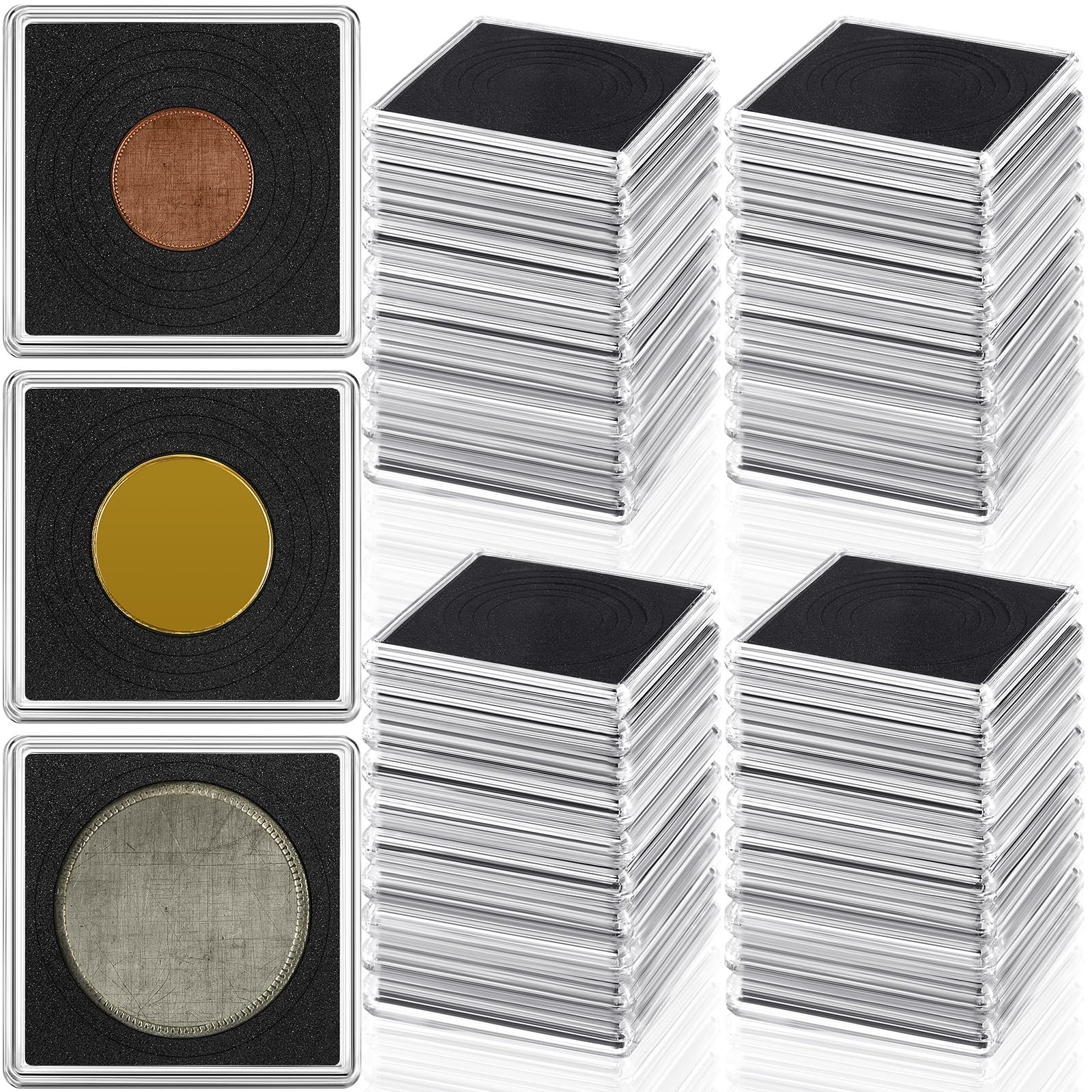 Leinuosen 45 Pcs Adjustable Acrylic Coin Cases for Collectors with Sponges 20/25/30/35/40 mm Coin Snap Holder Silver Dollar Protection Cases Dollar