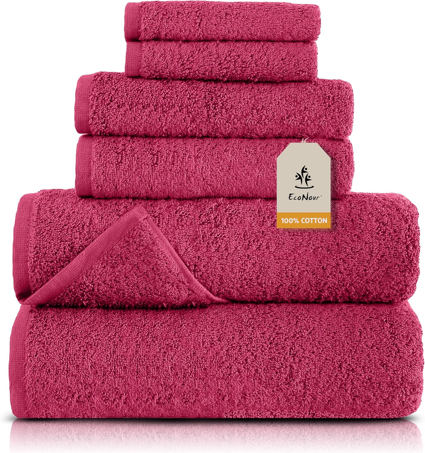 EcoNour Luxury 6 Pack Pink Turkish Cotton Bath Towels, 550 GSM 100% Cotton Includes 2 Bath, 2 Hand & 2 Washcloths, Ultra Soft, Quick Dry & Highly Absorbent, Spa Hotel Quality