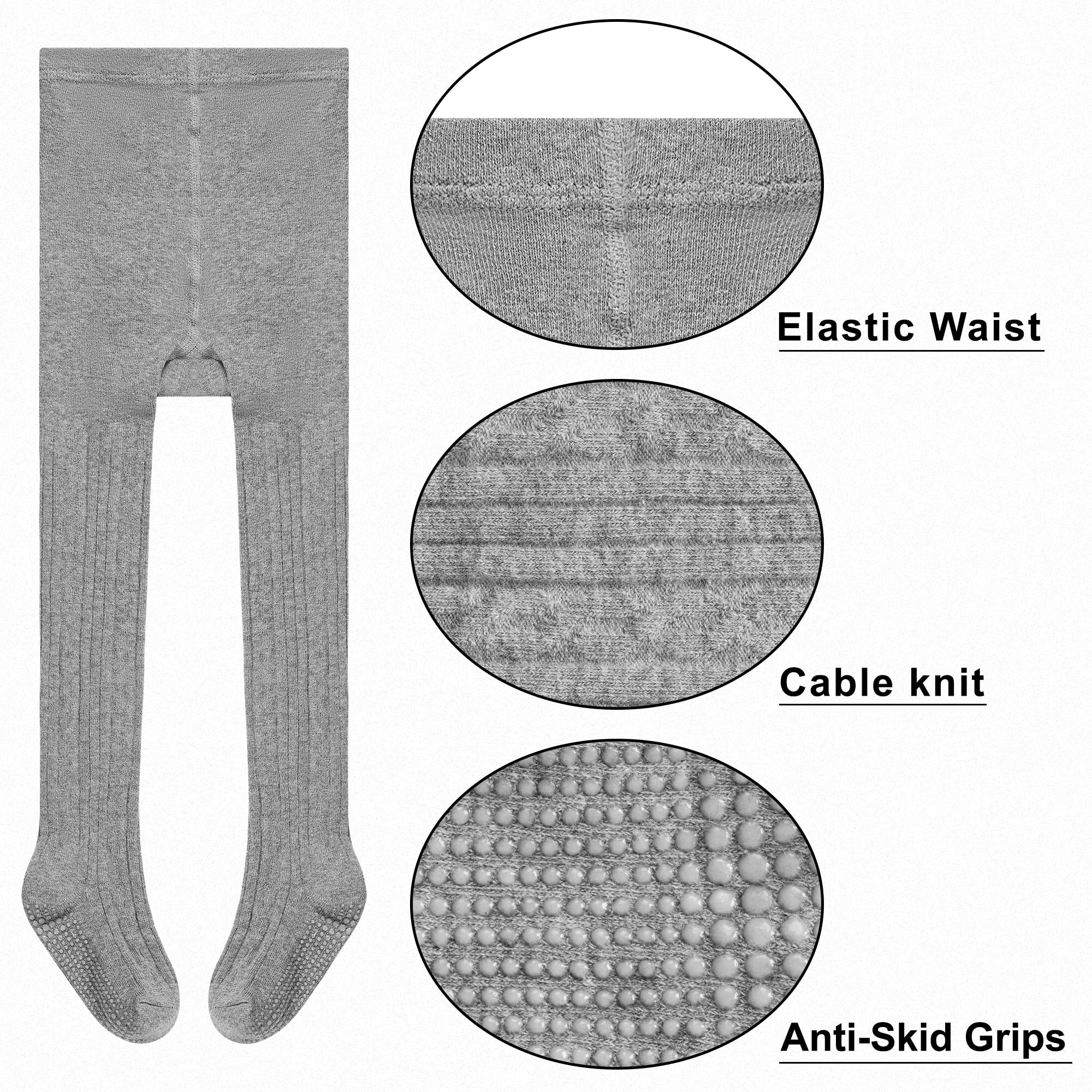 GENTABY Collant per bambini, confezione da 3 pezzi, con antiscivolo, misto cotone, per bambine 6 mesi, 6 anni