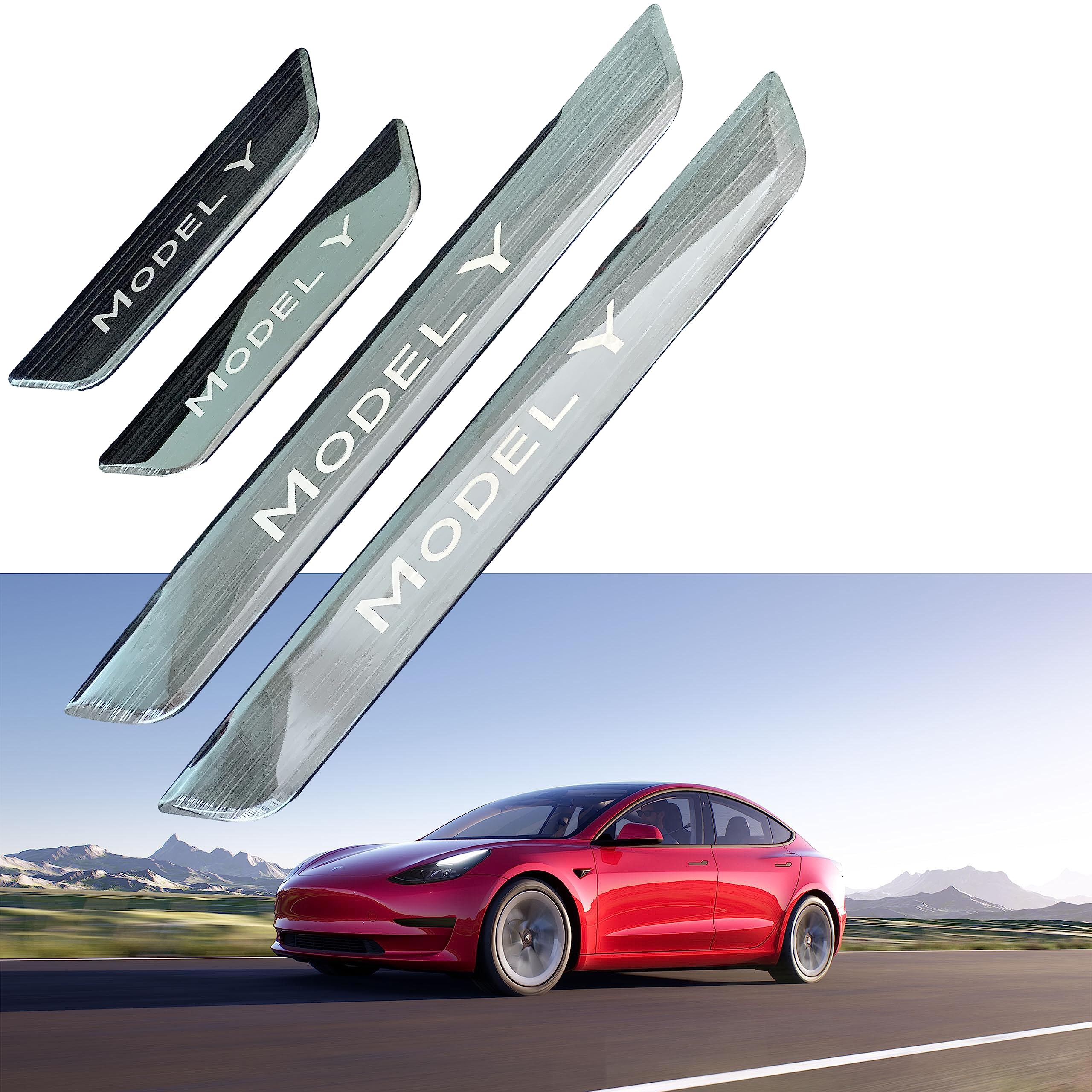 Photo 1 of DACHUN 4Pcs Metal Door Sill Protector for Tesla Model Y 2021~2023,Easy Installation Car Door Edge Guard,Sticker Door Decoration,Scratch Scuff Plate Cover(Front+Rear)
