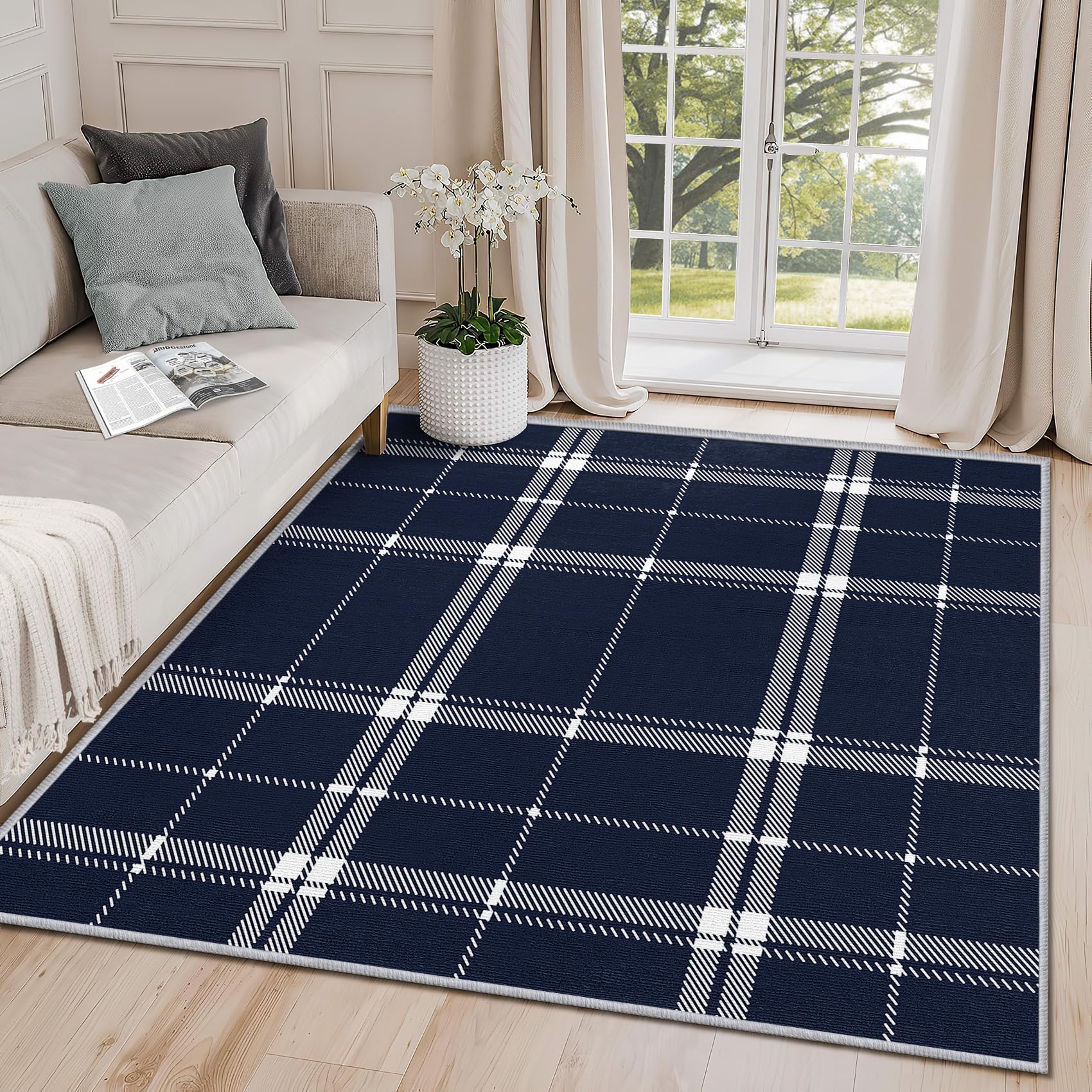 Clofmor Small Mats Indoor - Buffalo Check Rugs for Bedroom, Plaid Checkered Washable Non Slip Entrance Rug Home Decoration, 50x80cm, Navy Blue