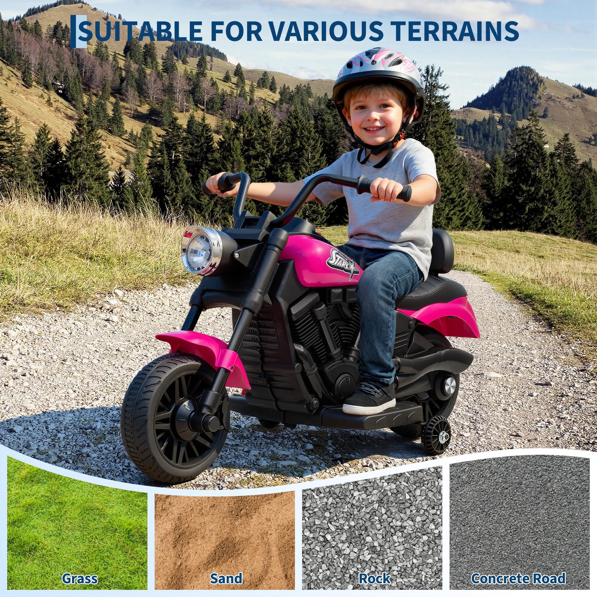 Garvee Moto Électrique Enfant 6V Quad avec LED Musique Amortisseurs Roues Stabilisatrices 3 km/h