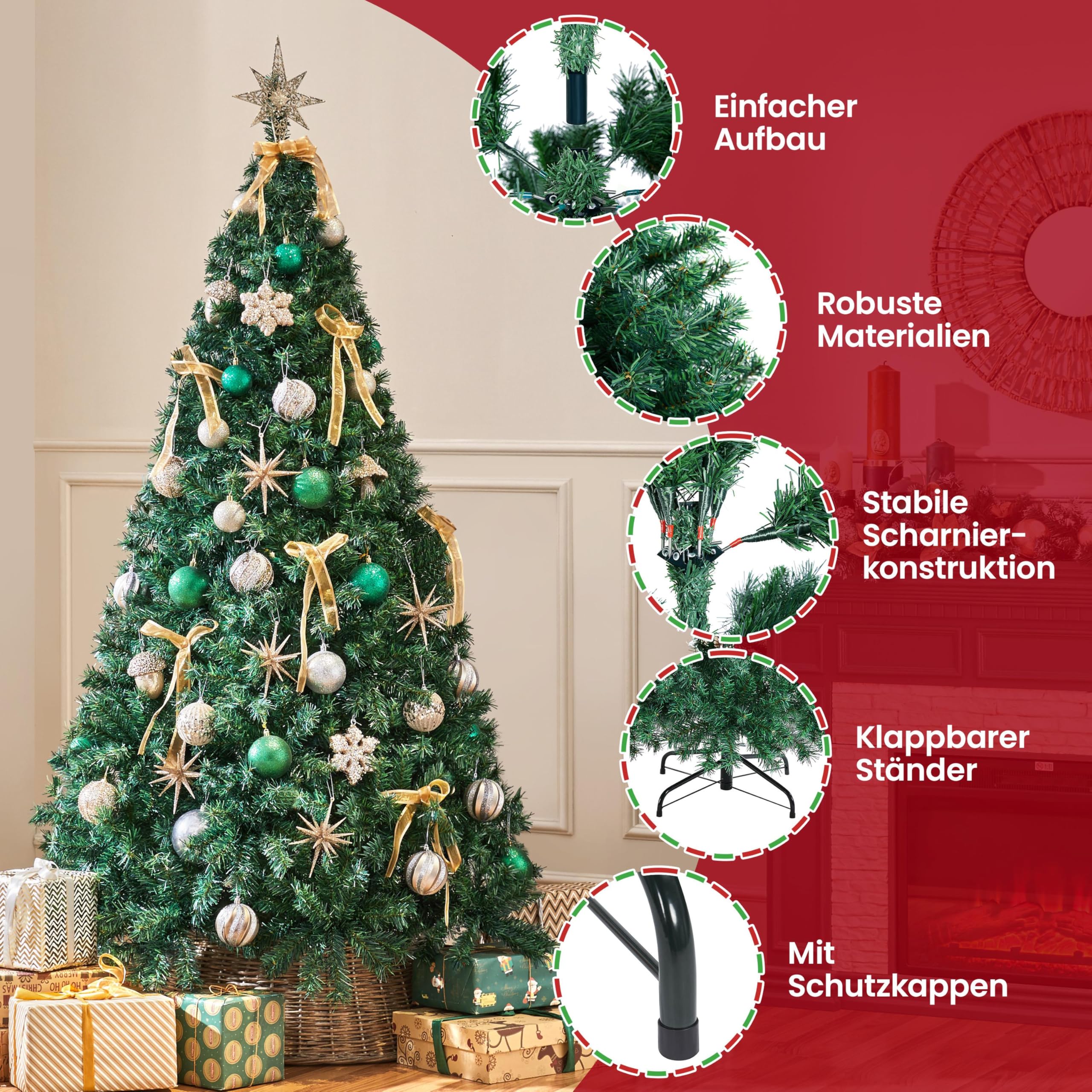 Yaheetech 183 cm künstliche Weihnachtsbaum, Schwer Entflammbare Tannenbaum mit 1000 Spitzen & Zusammenklappbar Metallständer, Schnellaufbau Klappsystem Christbaum Kunstbaum, Grün