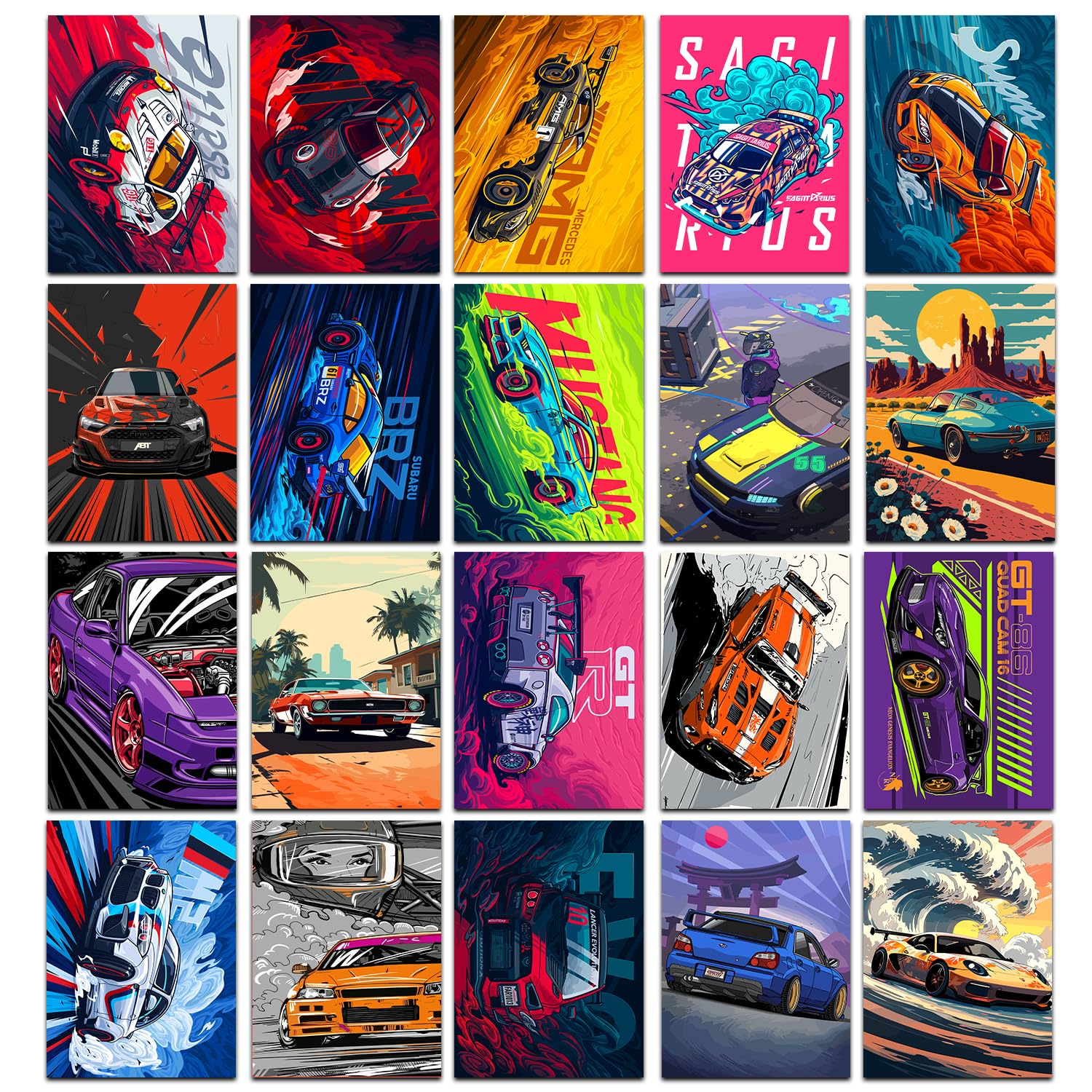 VEENSHI Supercar Wall Posters Set of 20 | Car Posters | 9x6 Inch