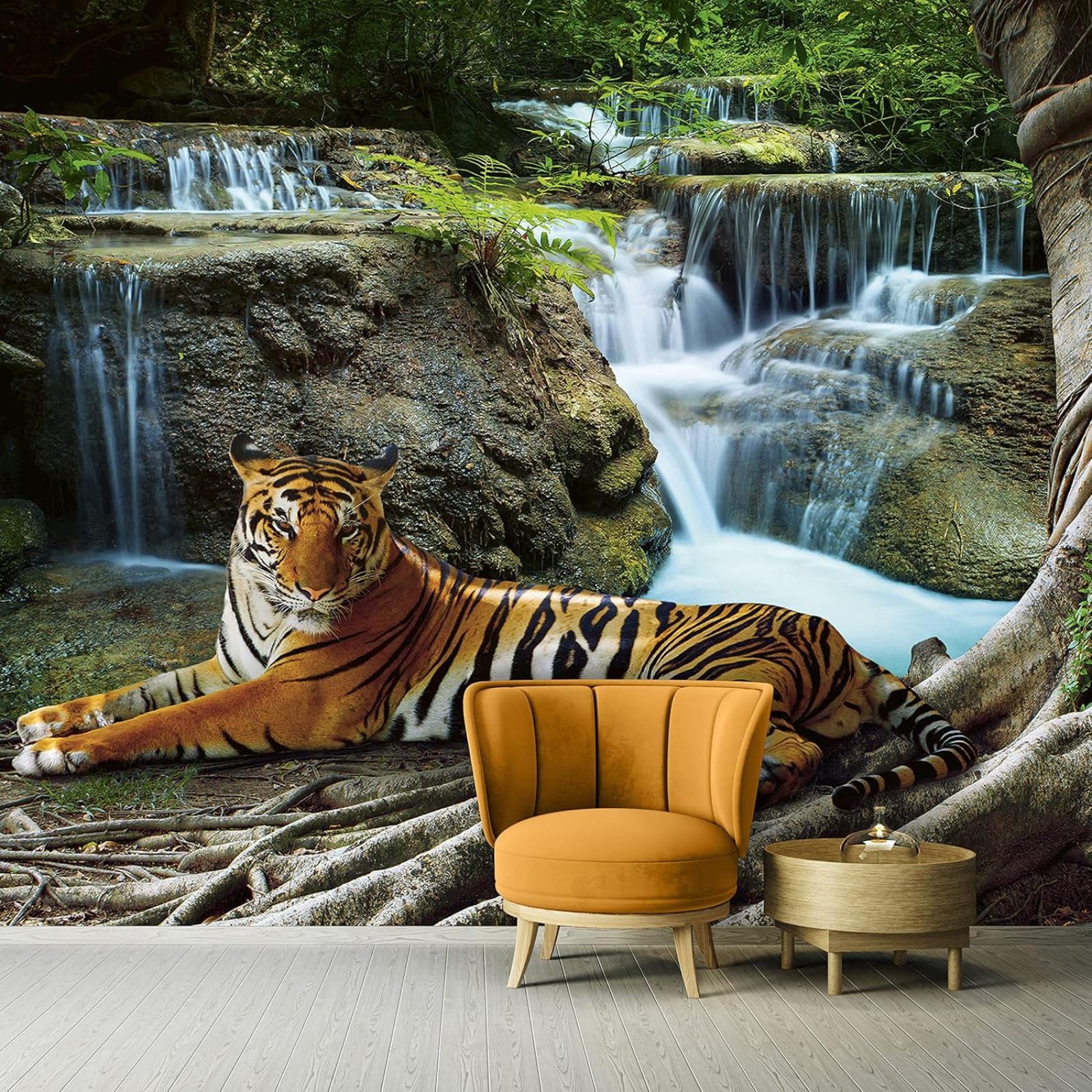 Kfjhgbdshhj 3D Mural Photo Mural-Wallpaper 3D Effect Tiger Jungle Animals Waterfall - For Living Room Bedroom,350Cmx256cm Poster - Wall Sticker - Frameless Picture