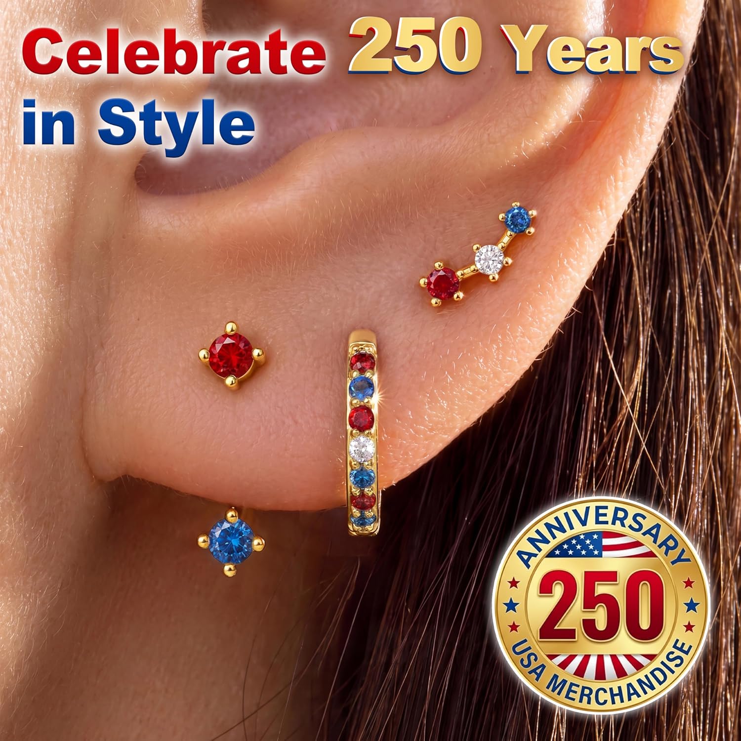 3 Pairs Dainty Small 4th of July Earrings for Women Trendy, Birthstone Stud Huggie Hoop Jacket Stack for Cartilage Helix, Gold Plated Hypoallergenic Cute Women Fashion Accessories Western Jewelry Gifts thumbnail