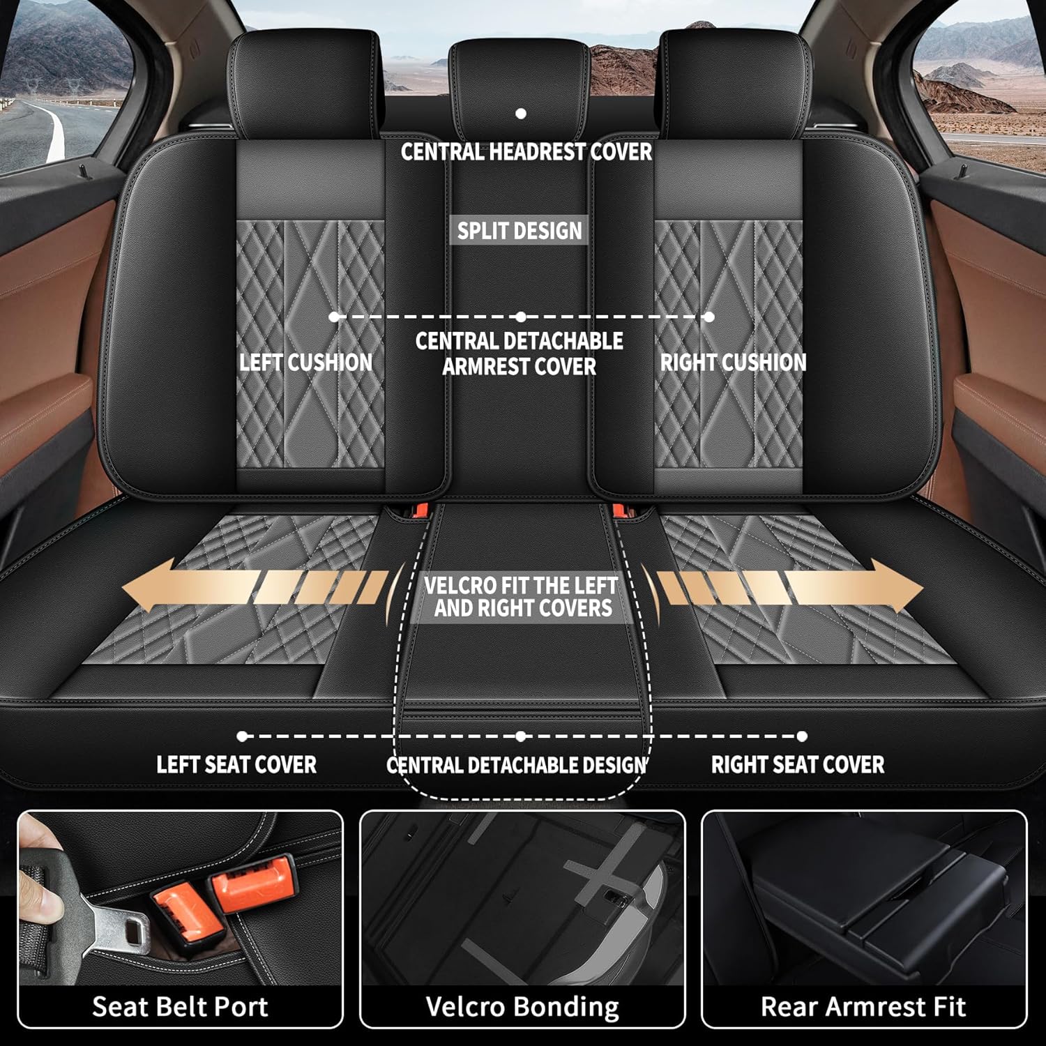 Car Seat Covers for Nissan Kicks 2018-2026: 5 Seat Full Set Faux Leather Seat Covers, 5 Seat Full Set, Black & Grey
