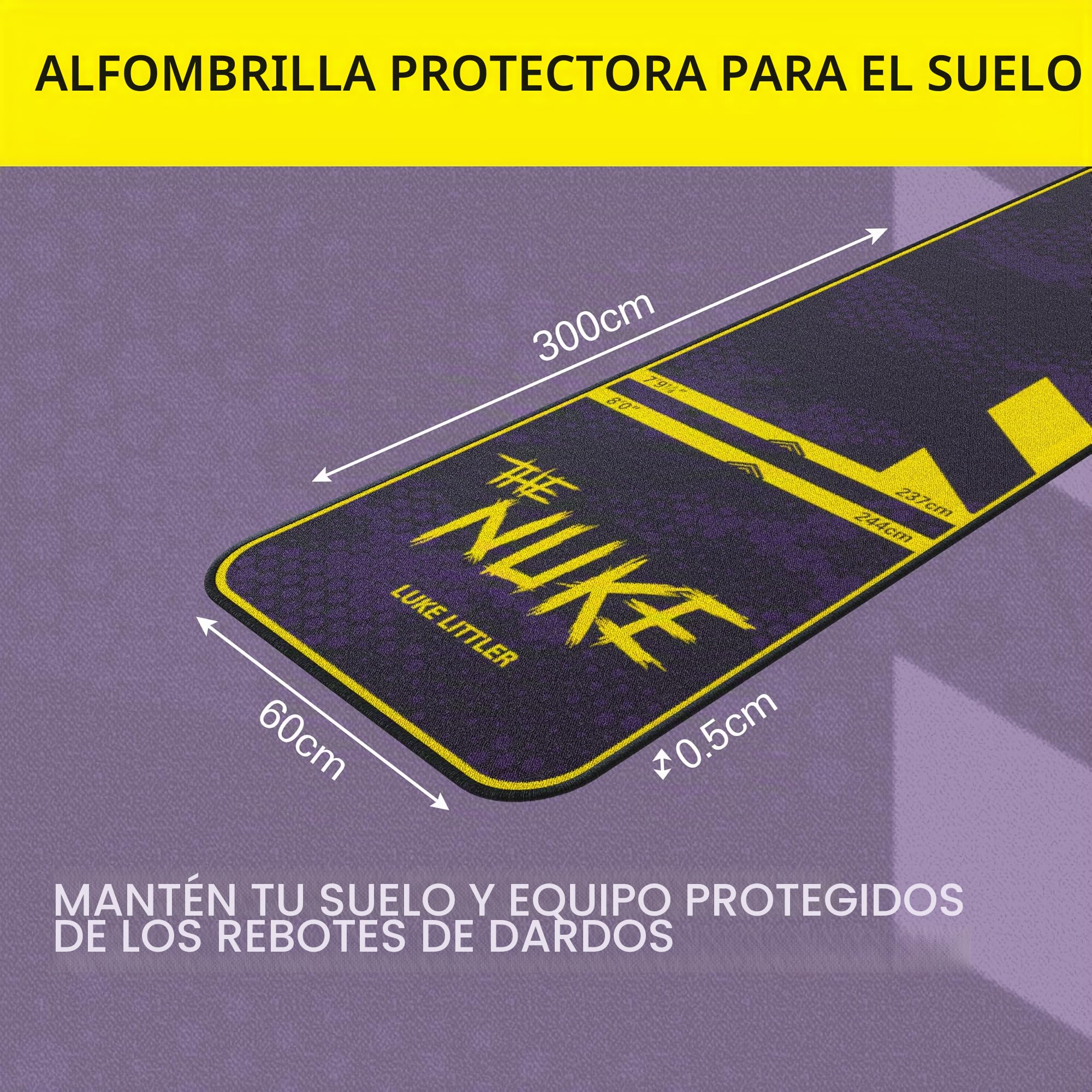Target Darts Luke Littler - Tapete para dardos The Nuke, tapete para dardos con punta suave y distancia de línea de lanzamiento de punta de acero, alfombrillas antideslizantes para protección de suelo