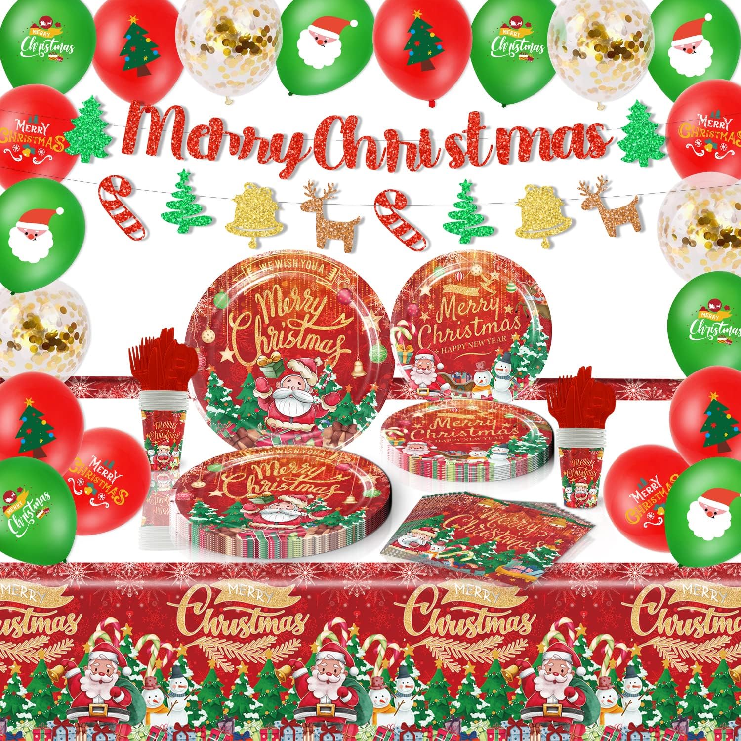 104PCS Christmas Party Tableware Decorations Set HAFTSS Christmas Party Supplies and Plates