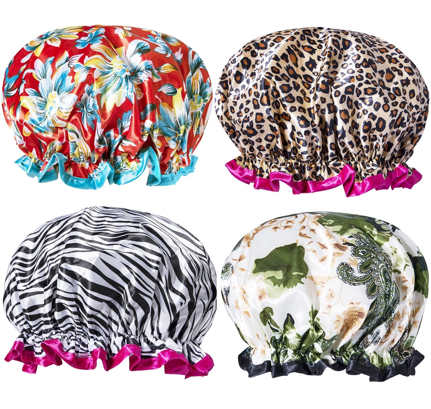 4 Pack Shower Cap Bath Cap Designed for Women Double Layers Waterproof Shower Hat