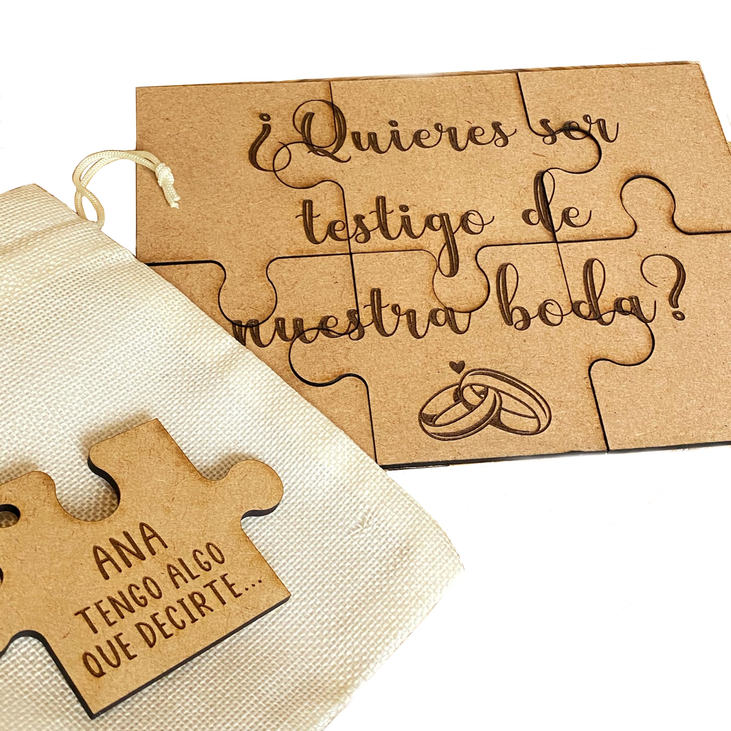 Handmade's Victim Rompecabezas de madera ¿Quieres ser mi testigo de boda? Puzzle regalo original y personalizado, anuncio de boda inusual, viene en una bolsa de rafia de regalo