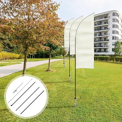Miniatura 4 de Tatuo 3 juegos de asta de bandera de plumas con estaca para el suelo de 14 pies, kit de asta de bandera sin viento, poste de bandera de aluminio con