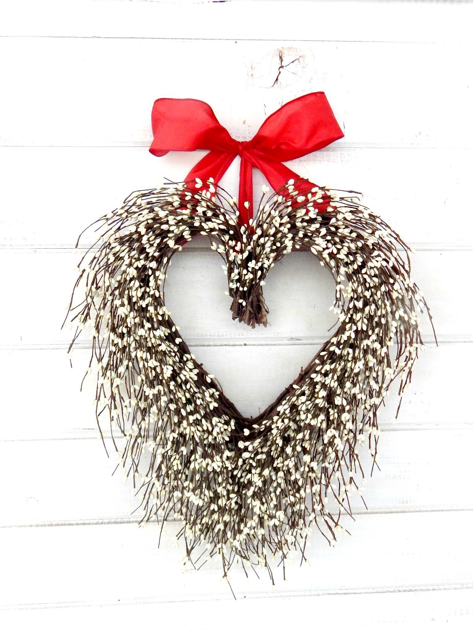 WildRidge, White Wedding Heart Berry Wreath Decor, Winter Wedding and Home Decor, LoveCore Heart Wreath for Front Door, Valentines Day Wreath, Mother's Day Gift, Romantic Home and Wedding Decoration