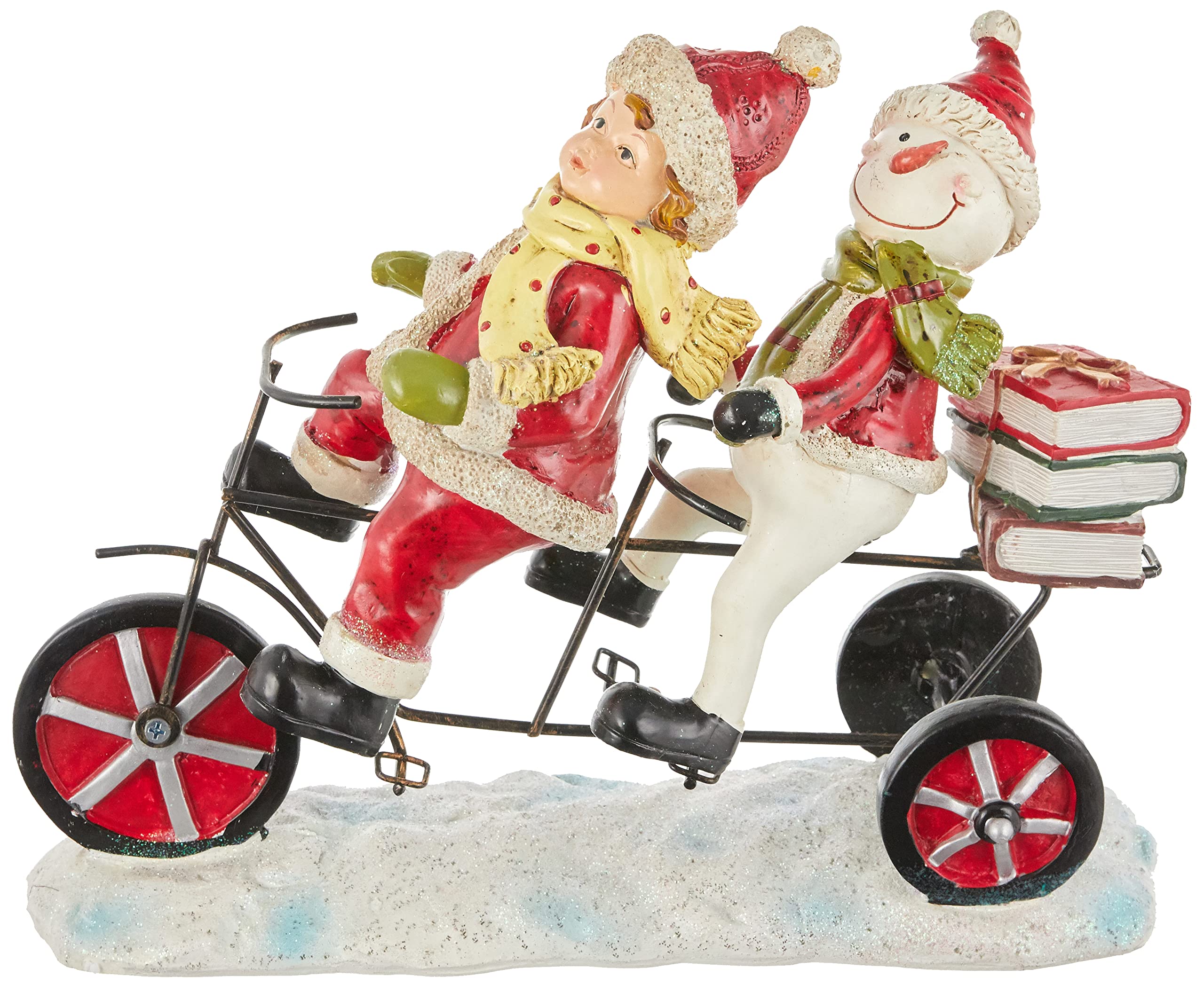 EUROCINSA Girl and Snowman Red-White Polyresin in Tandem with Books 32 x 27 cm 1pc, One Size