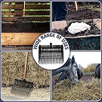 Vista 7 de Lasnten 6 cabezales de repuesto de horquilla de estiércol, cabeza de horquilla de 18 dientes con tornillos y tuercas, rastrillo de estiércol