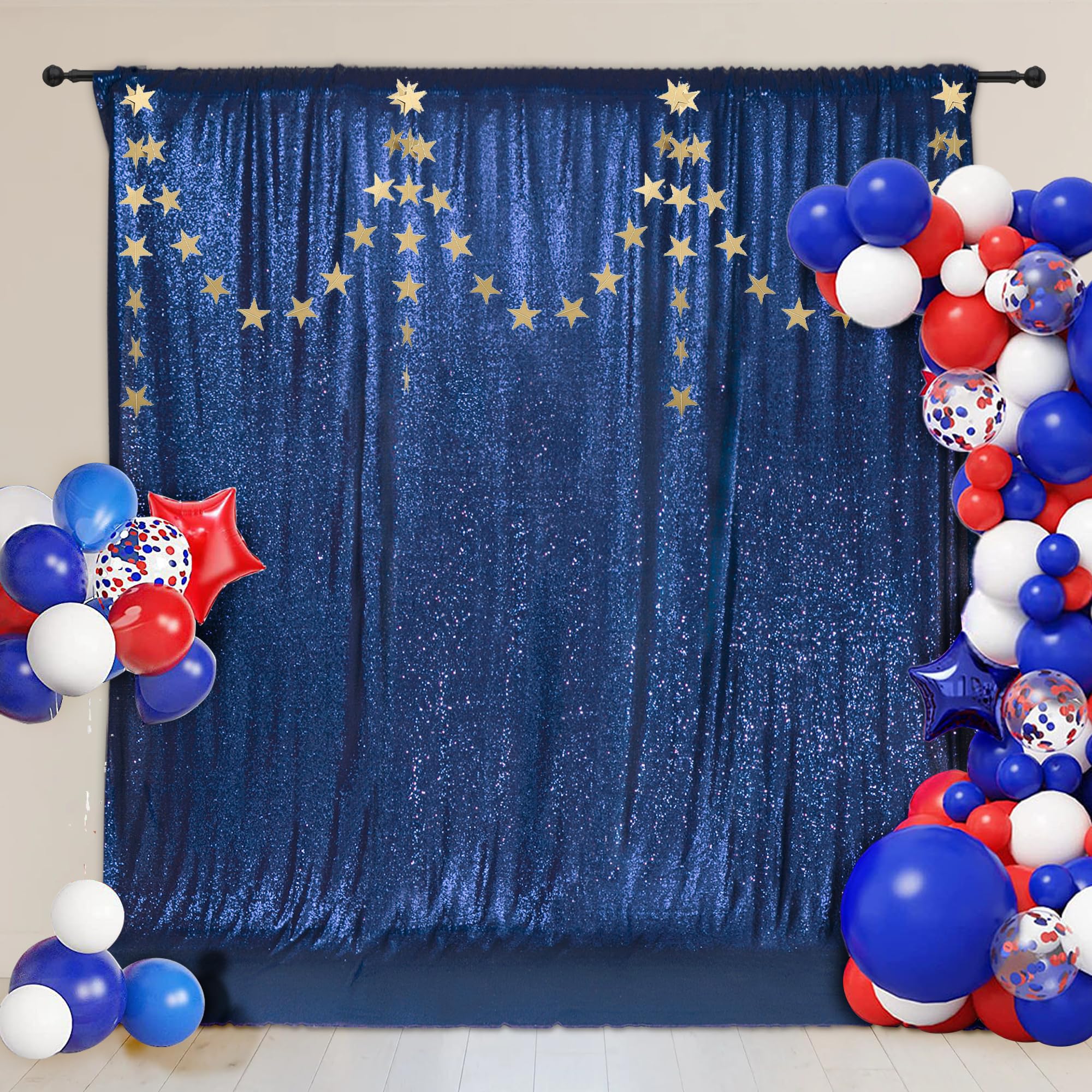 PartyDelight Navy Blue Sequin Backdrop 6x6ft - High Density 3mm Shimmer Sequin Background for Independence Day, July 4th, Birthday & Live Decor, 4-