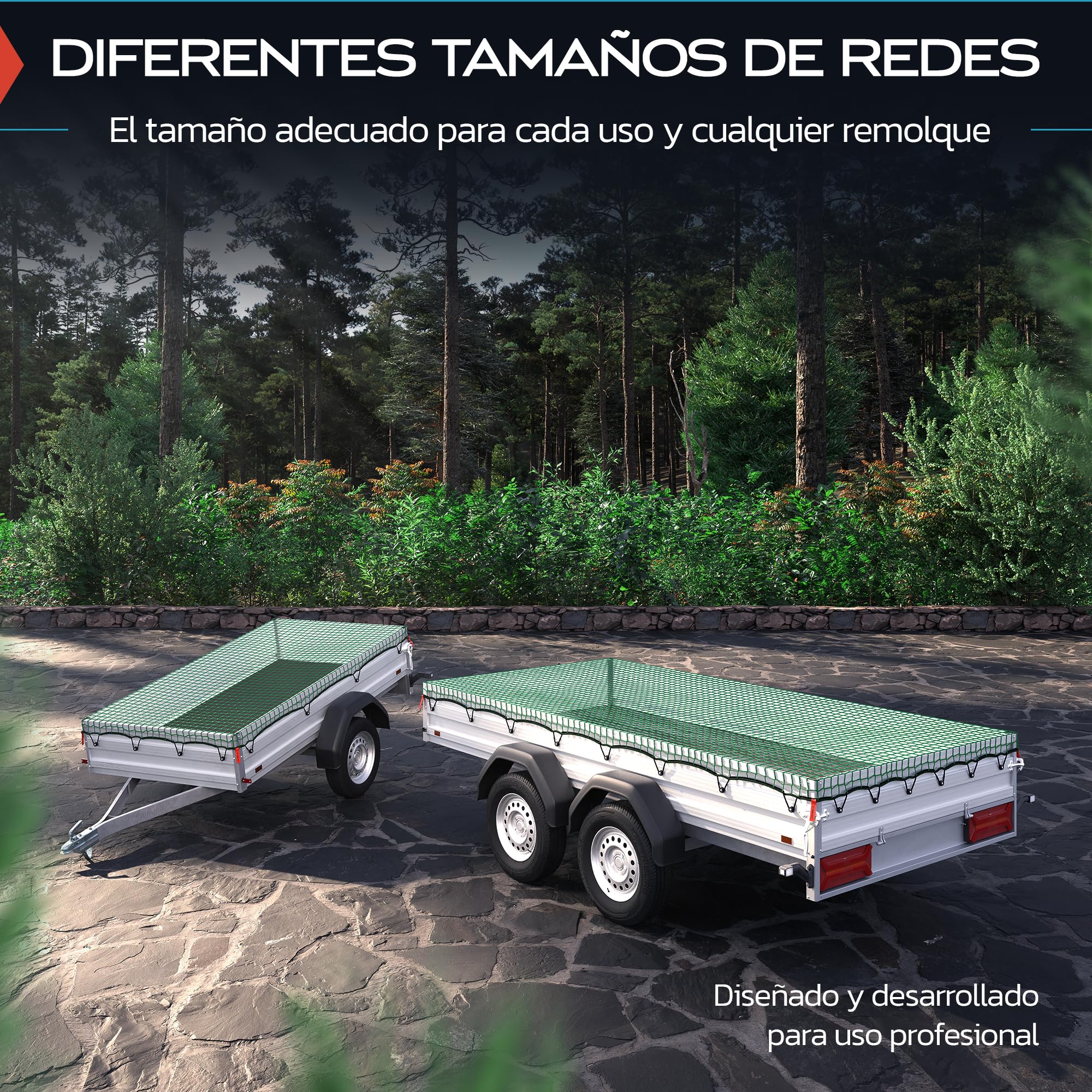 Red para Remolques TRIBURG 1x2 Con Marcas en Las Esquinas - Cuerda Elástica para Sujeción Óptima de la Carga