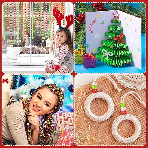 Miniatura 6 de UPINS 1200 cuentas de plástico con purpurina navideña para collares, pulseras, aretes, joyería, suministros de decoración de fiesta de Navidad,