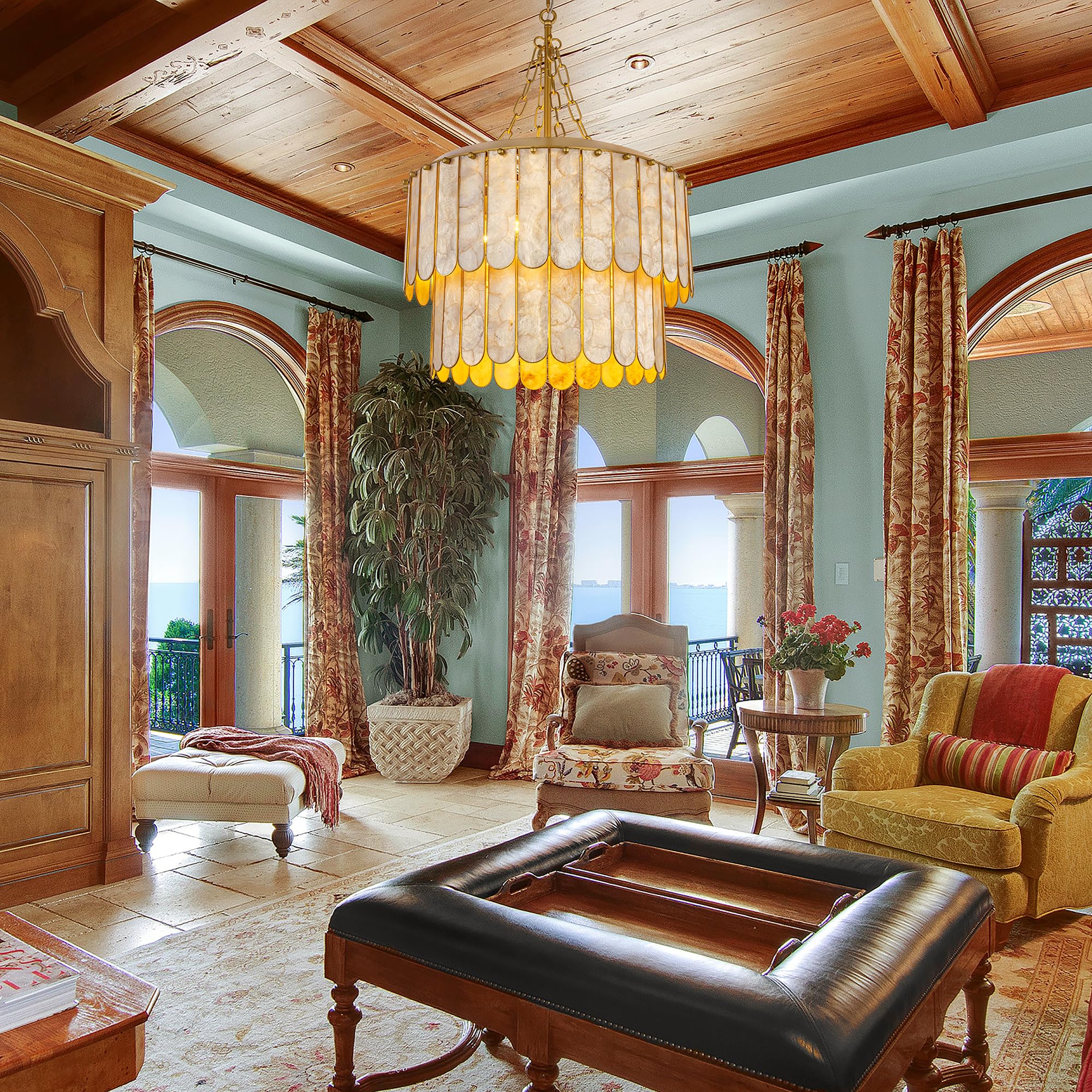 TOCHIC Shell Chandelier Light Fixture, 5-Light Capiz Chandelier