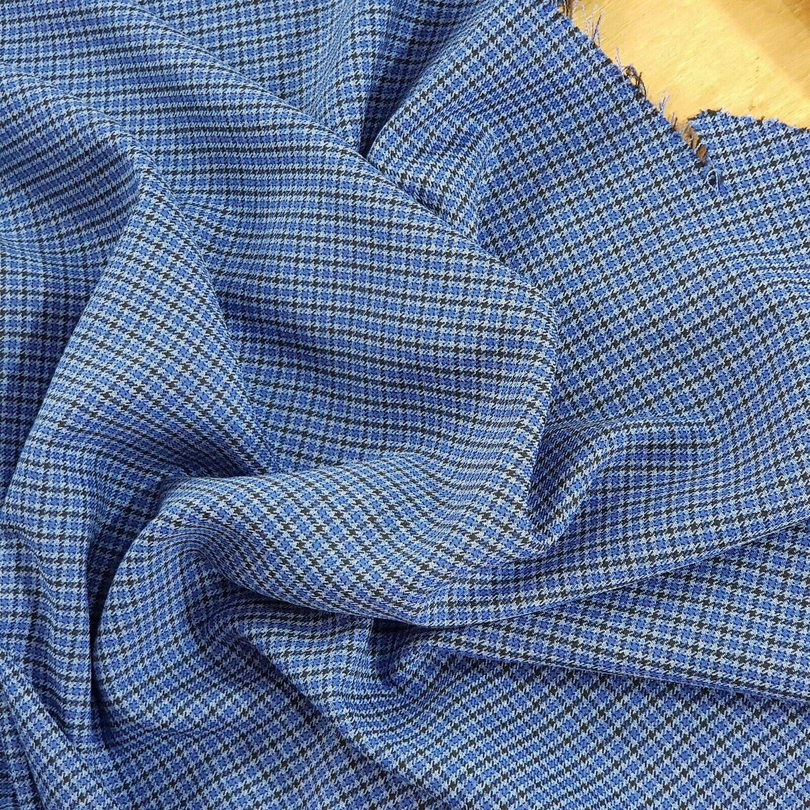 PRESTIGE FABRICS Viscose Tartan check dress making tartans Scottish kilt fabric supplies patchwork dress frock fabric - PER METRE (Tiny Checks Blue)